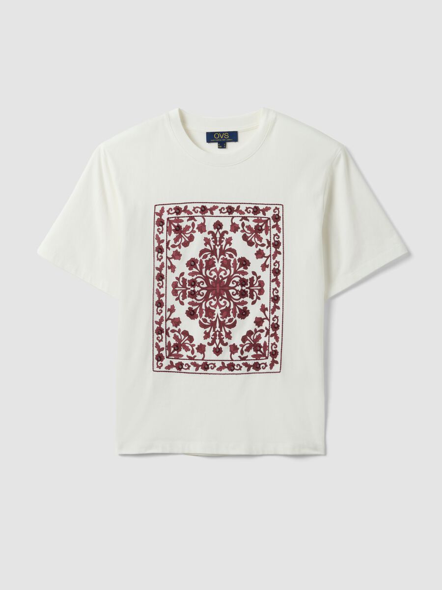 White short sleeve pure cotton regular fit T-shirt with decorations_4