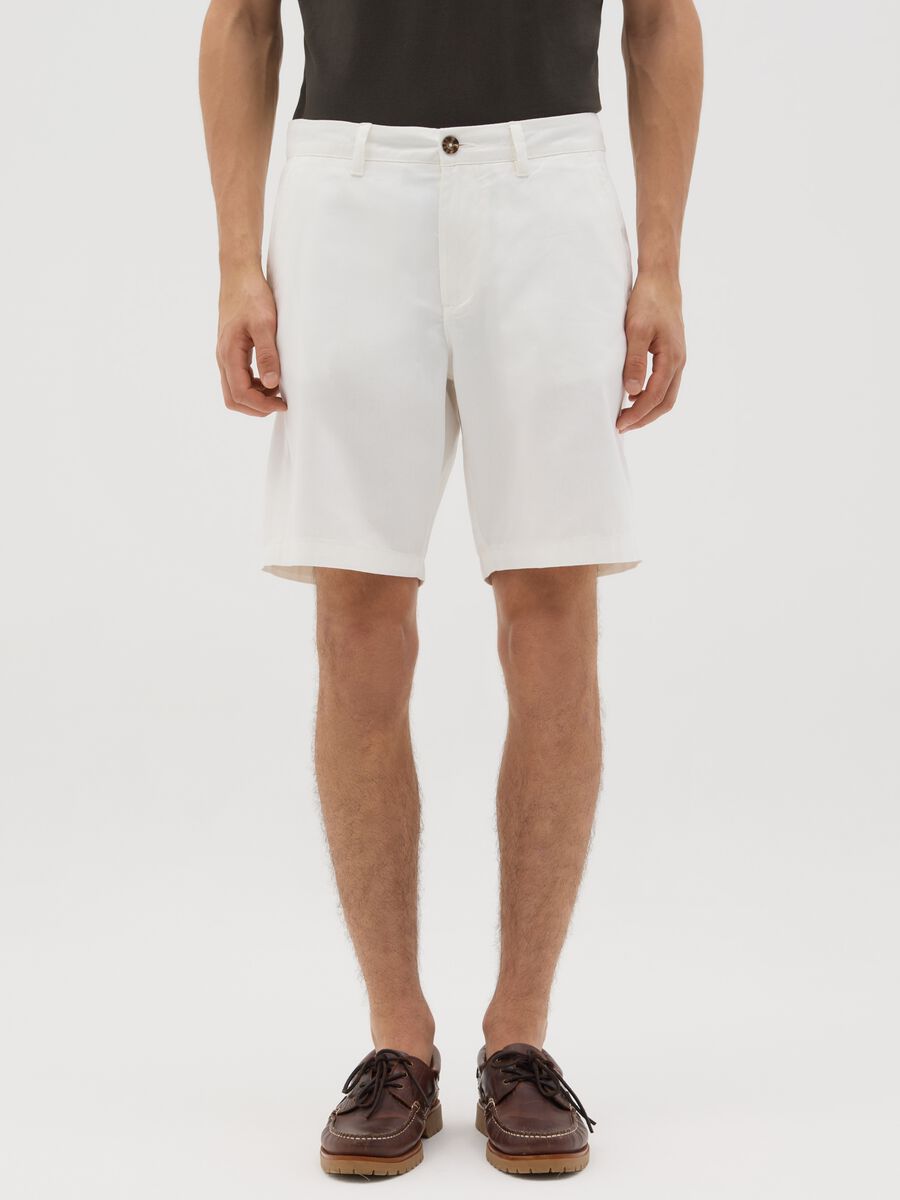 White pure cotton chino shorts_1