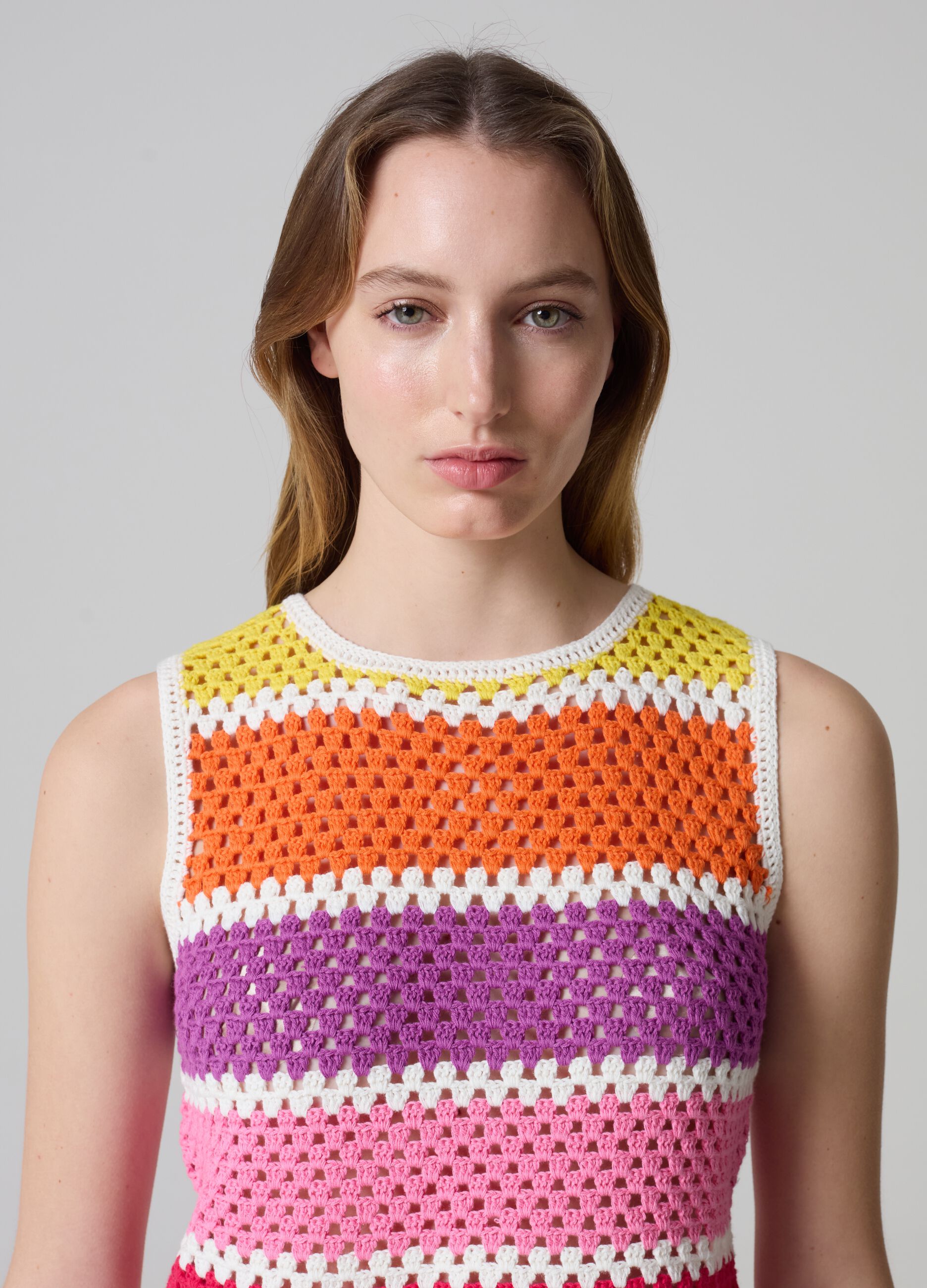Tank top crochet a righe multicolor