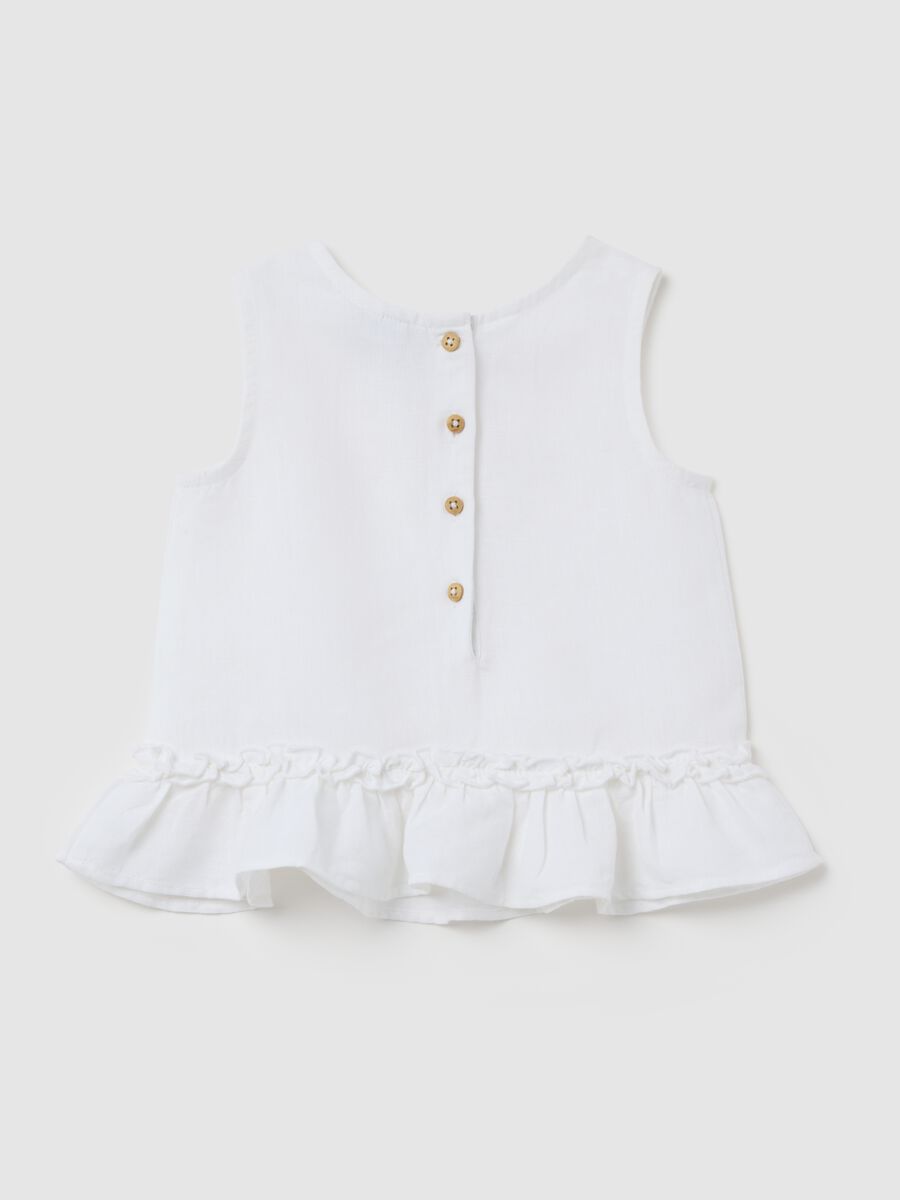 White cotton and linen baby top, regular fit with ruffles_1
