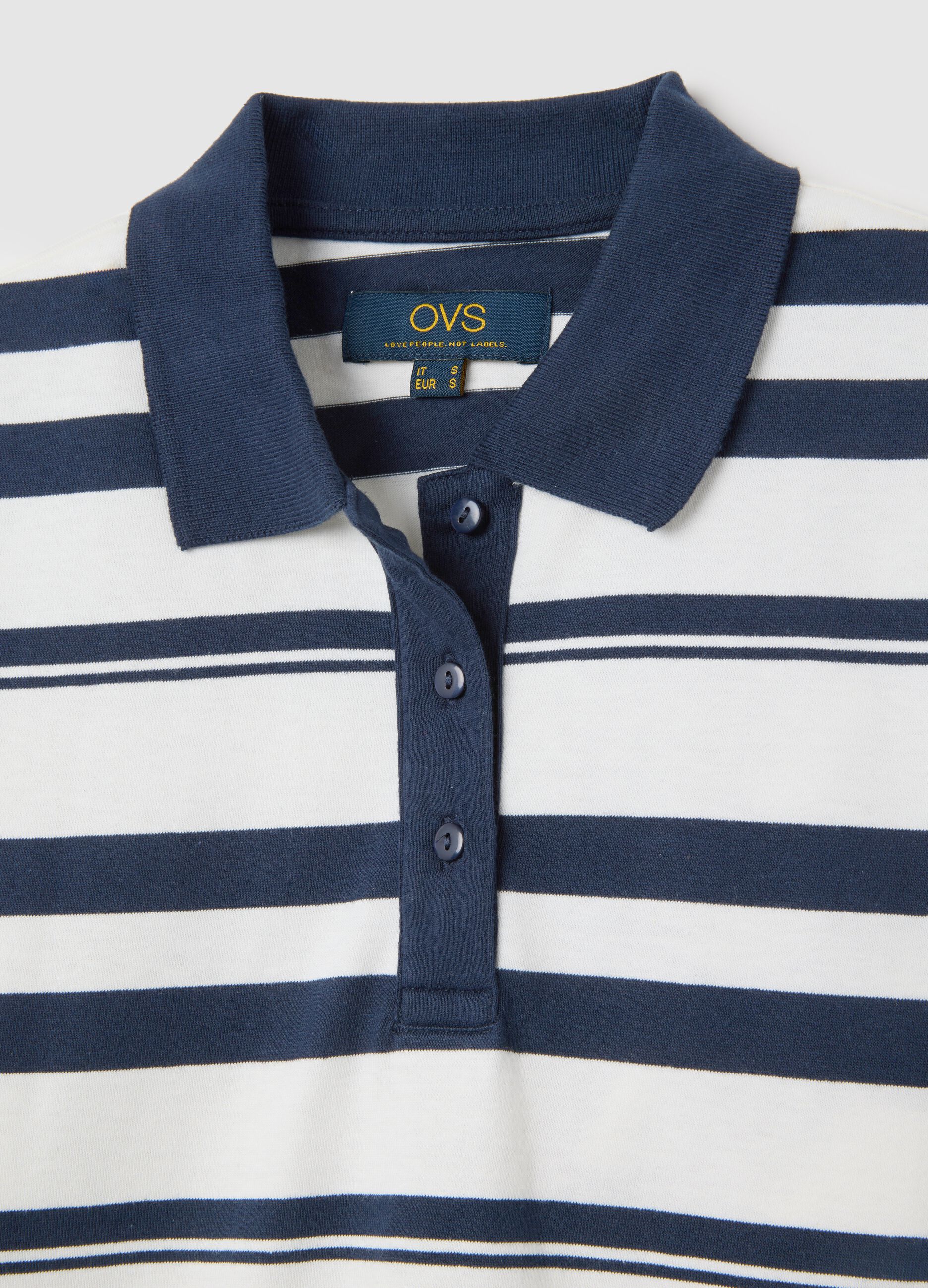 White and blue striped cotton polo shirt