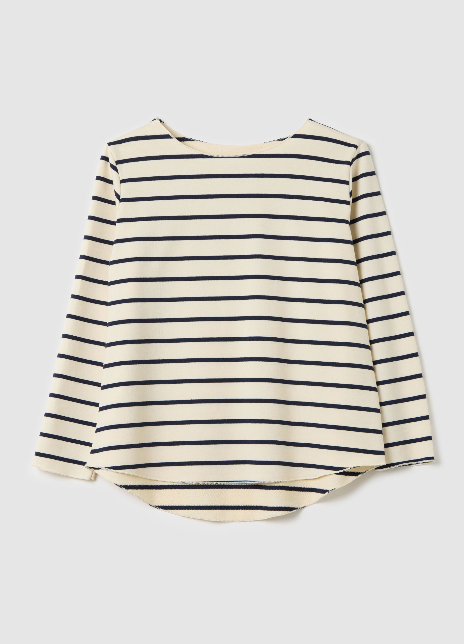 T-shirt bianca e blu in cotone a righe 