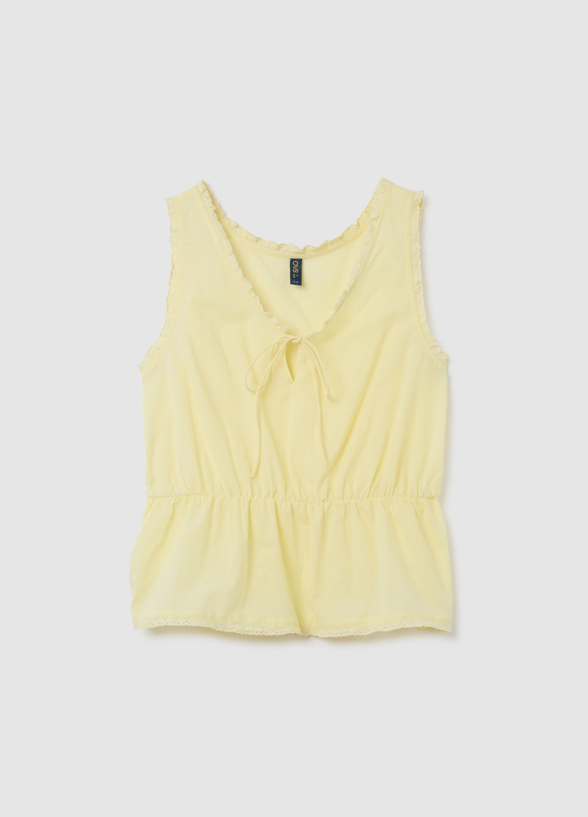 Top da donna in puro cotone giallo regular fit
