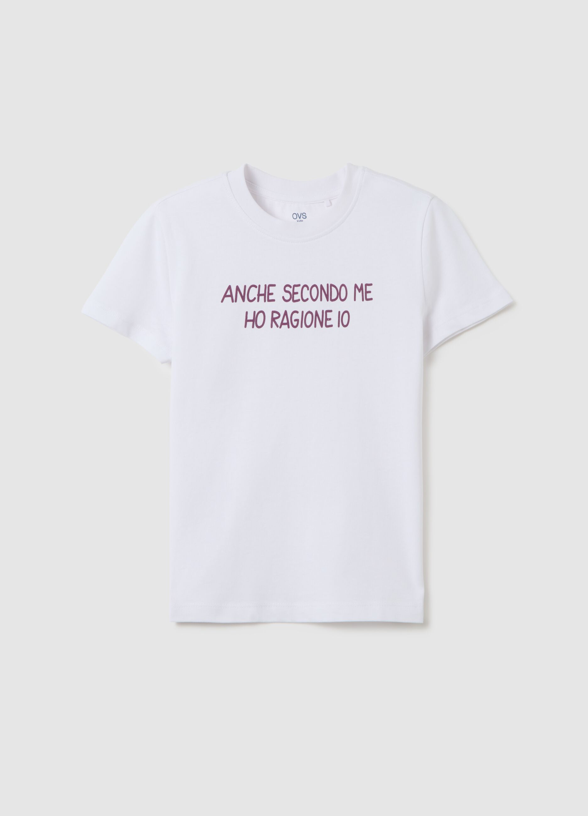 White pure cotton regular fit girls' T-shirt with print