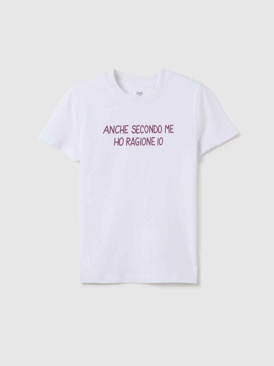 White pure cotton regular fit girls' T-shirt with print_0