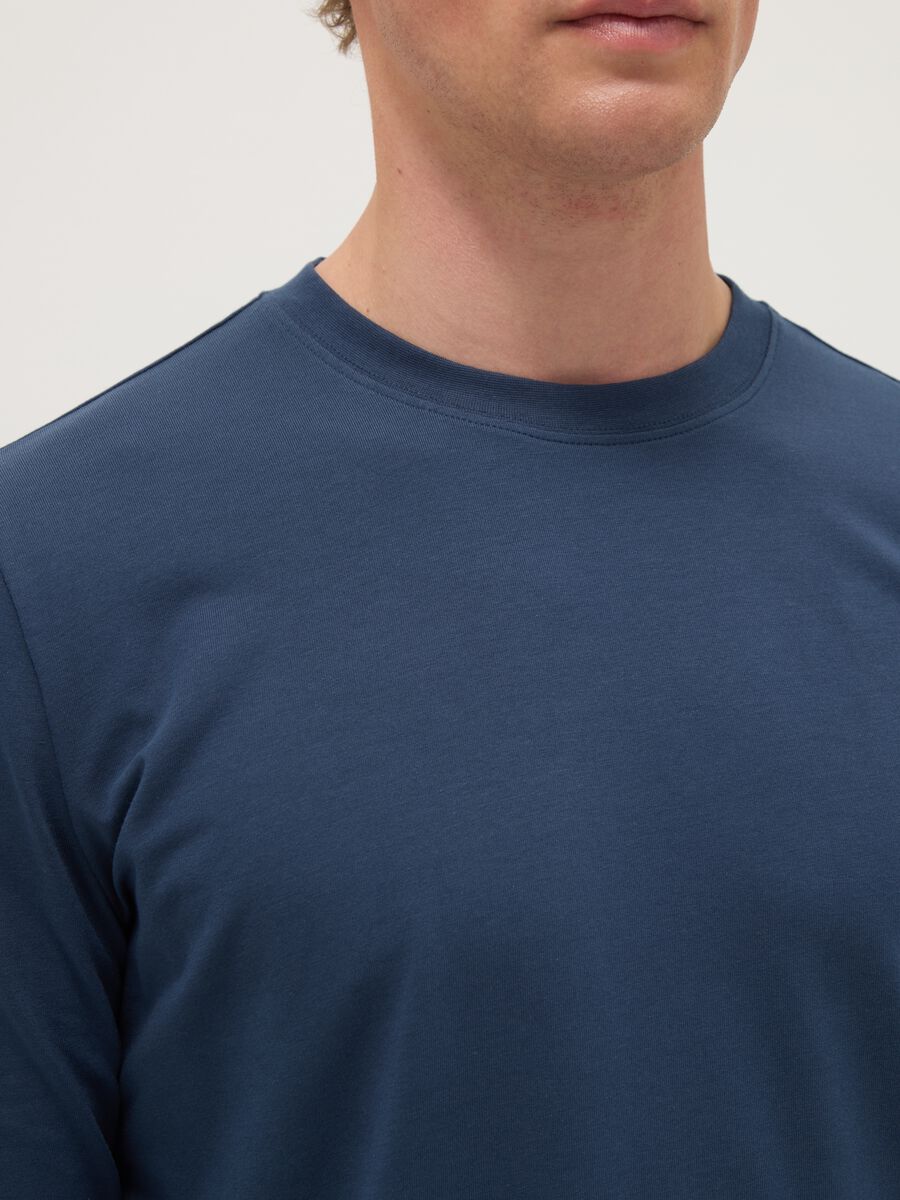 Regular fit blue long sleeve stretch cotton t-shirt_3