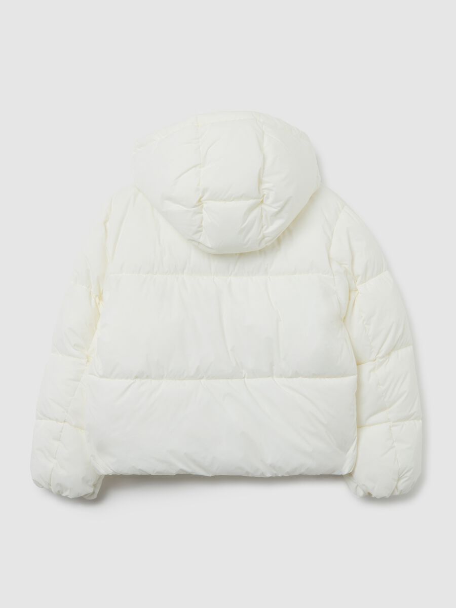 White Iconic Puffer Girls' Jacket with Hood_1