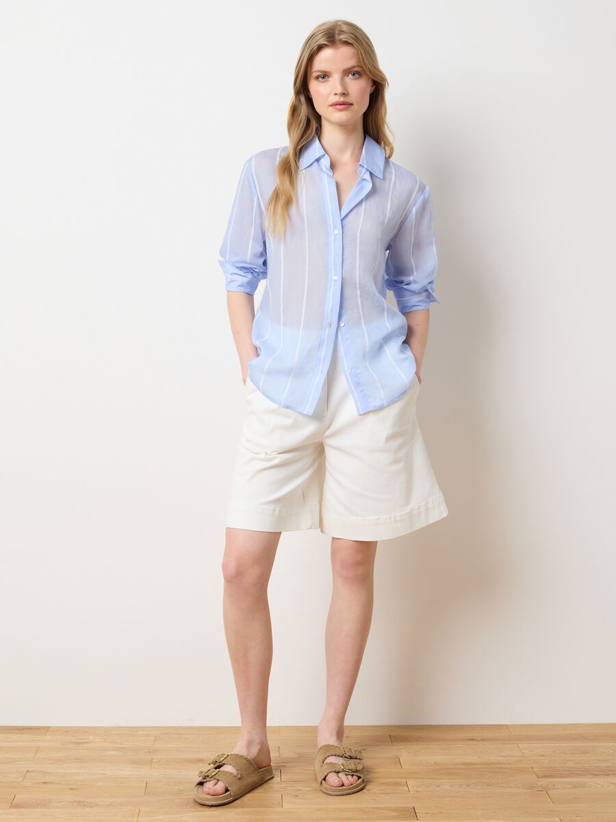Women's white denim wide leg shorts_0
