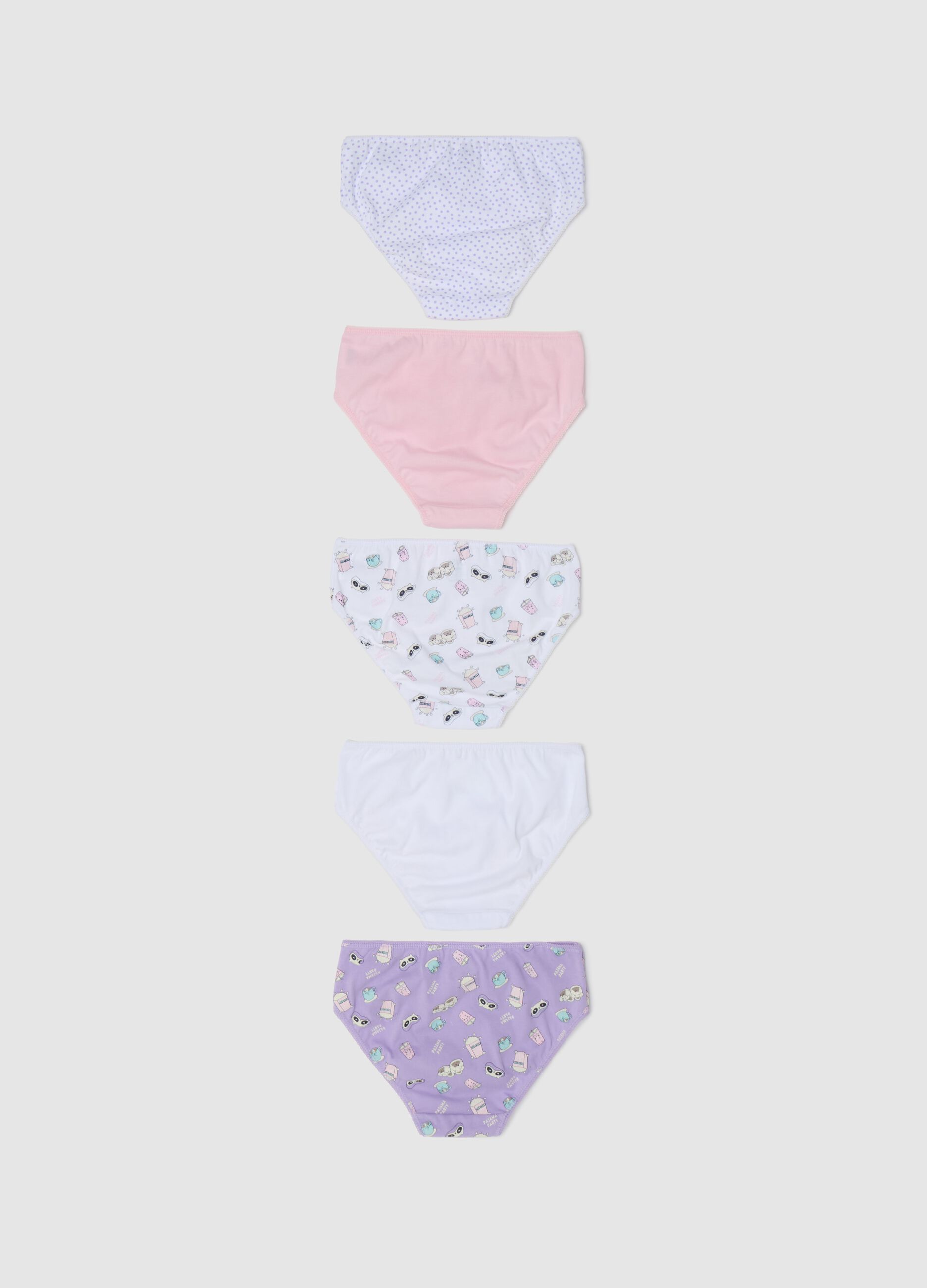 Five-pack briefs in cotton with bow and print