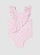 Pink ruffle swimsuit in stretchy fabric_0
