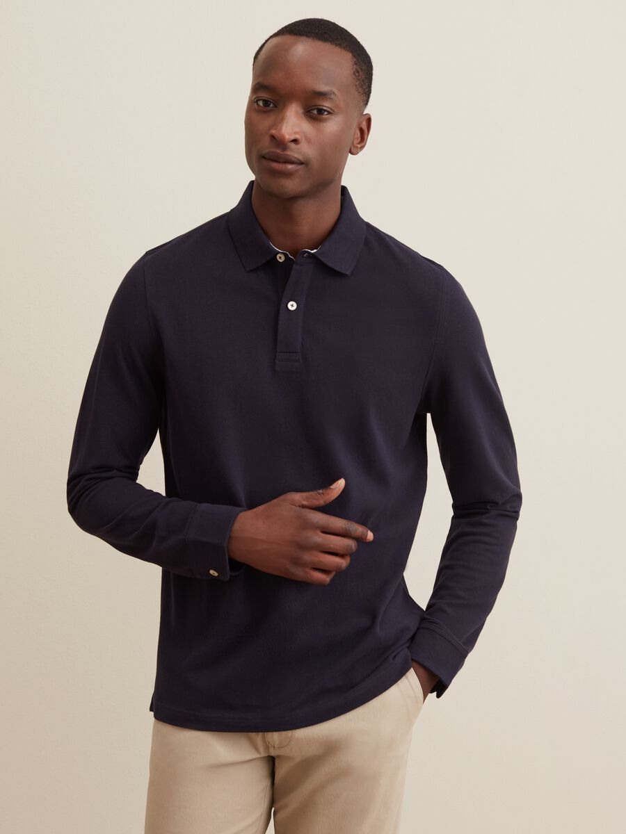 Cotton polo shirt with long sleeves_0