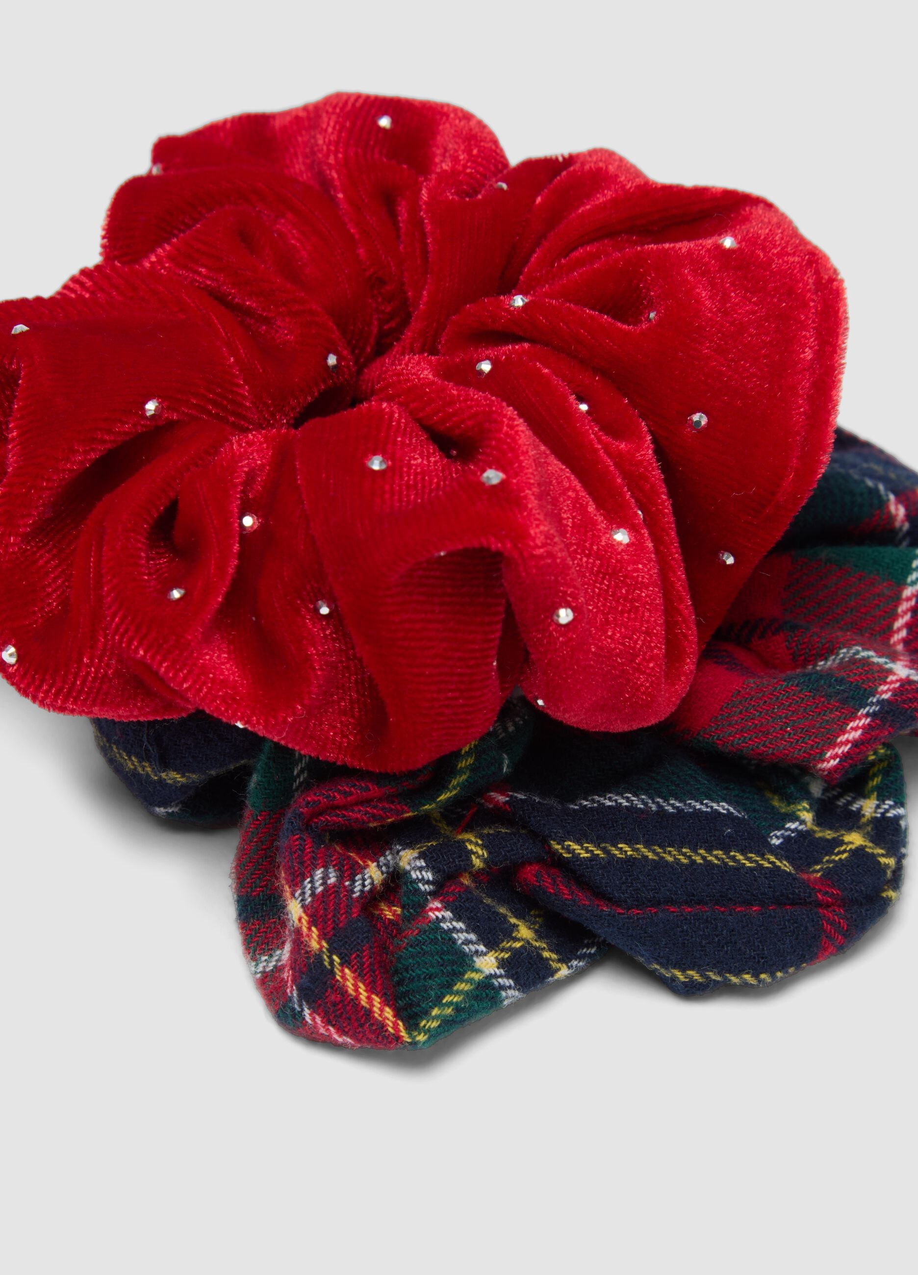 Red pure cotton gingham scrunchie set