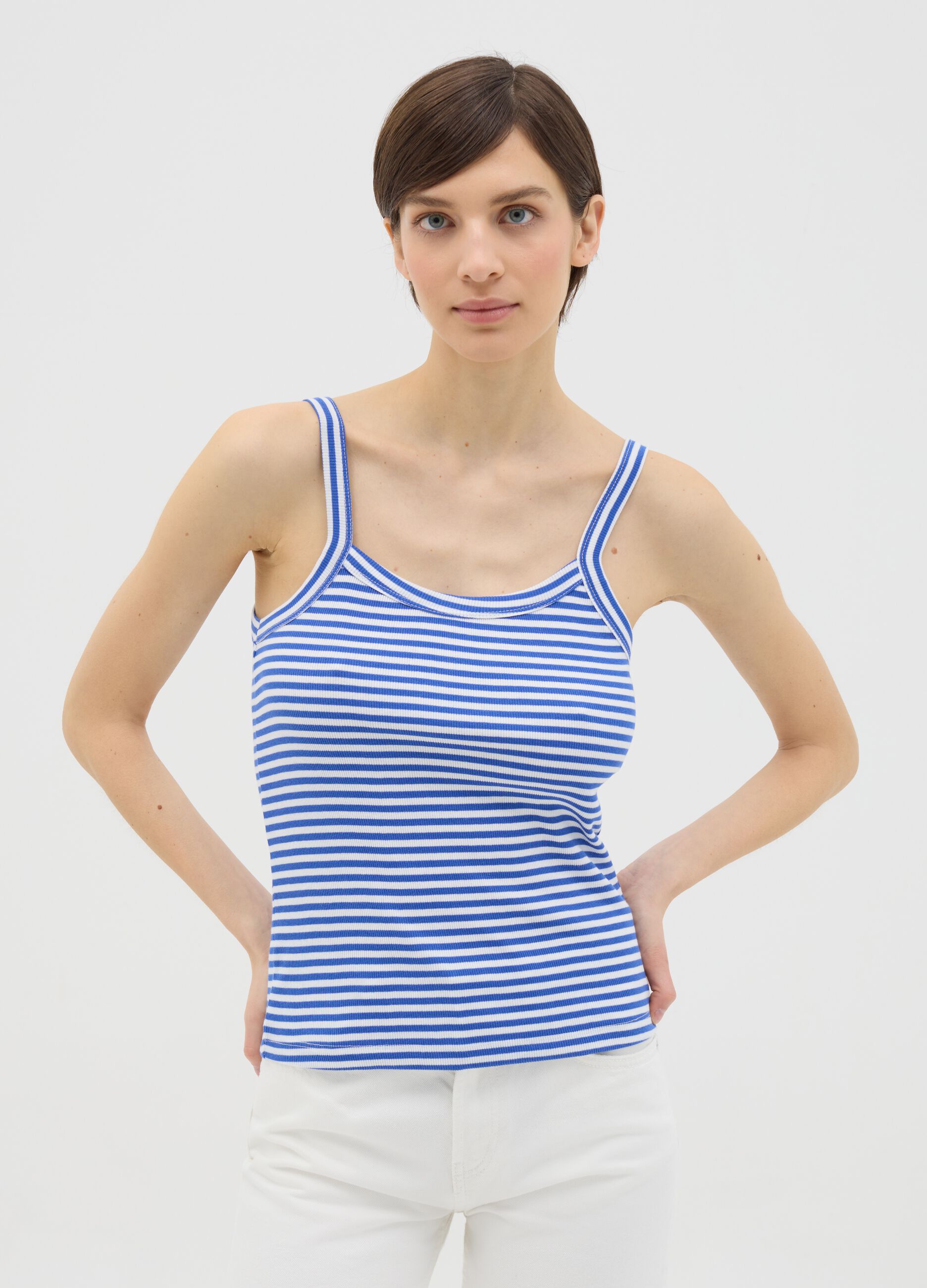 Blue and white striped cotton top