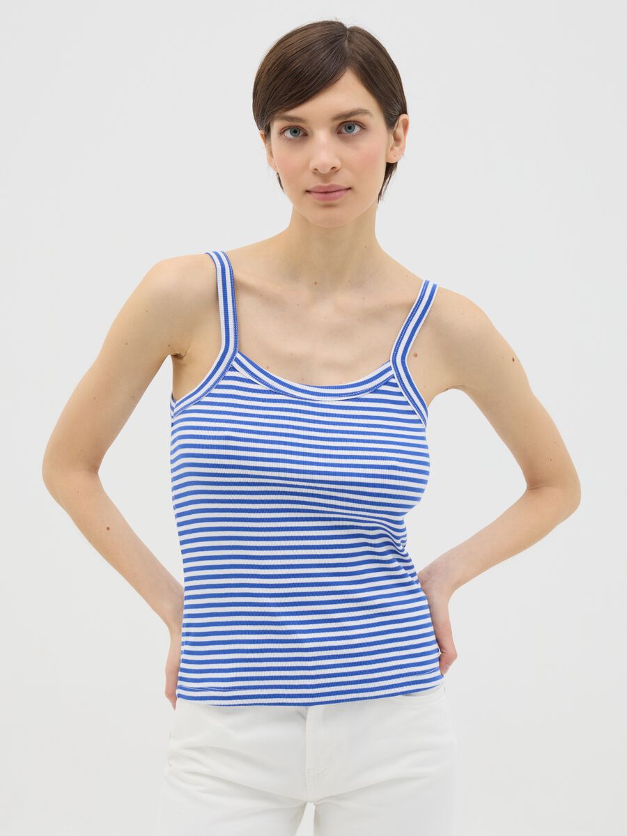 Blue and white striped cotton top_0