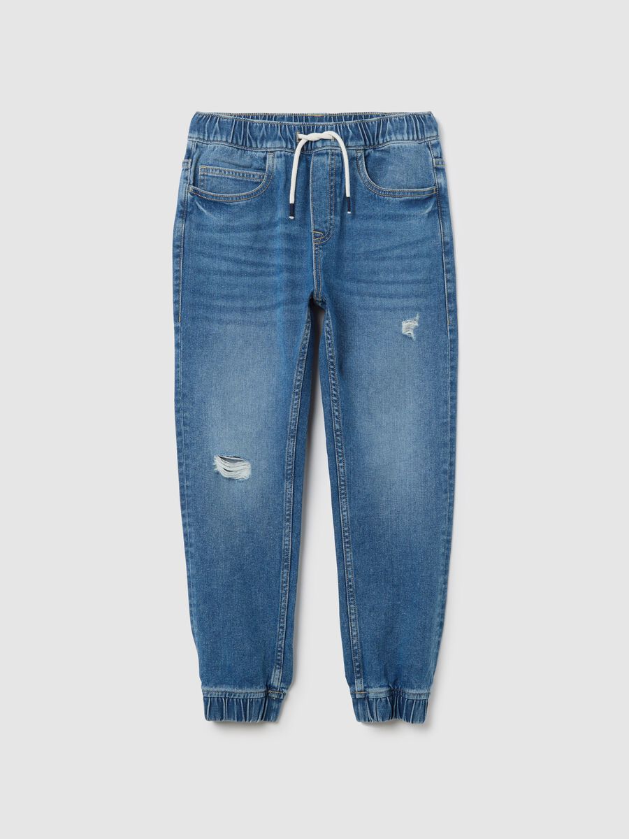 Joggers carrot fit in denim con coulisse_0