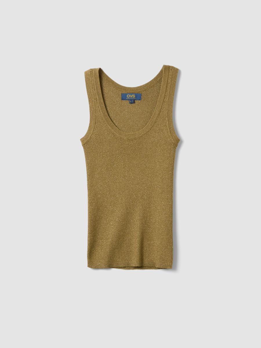 Brown viscose blend fitted tank top_4