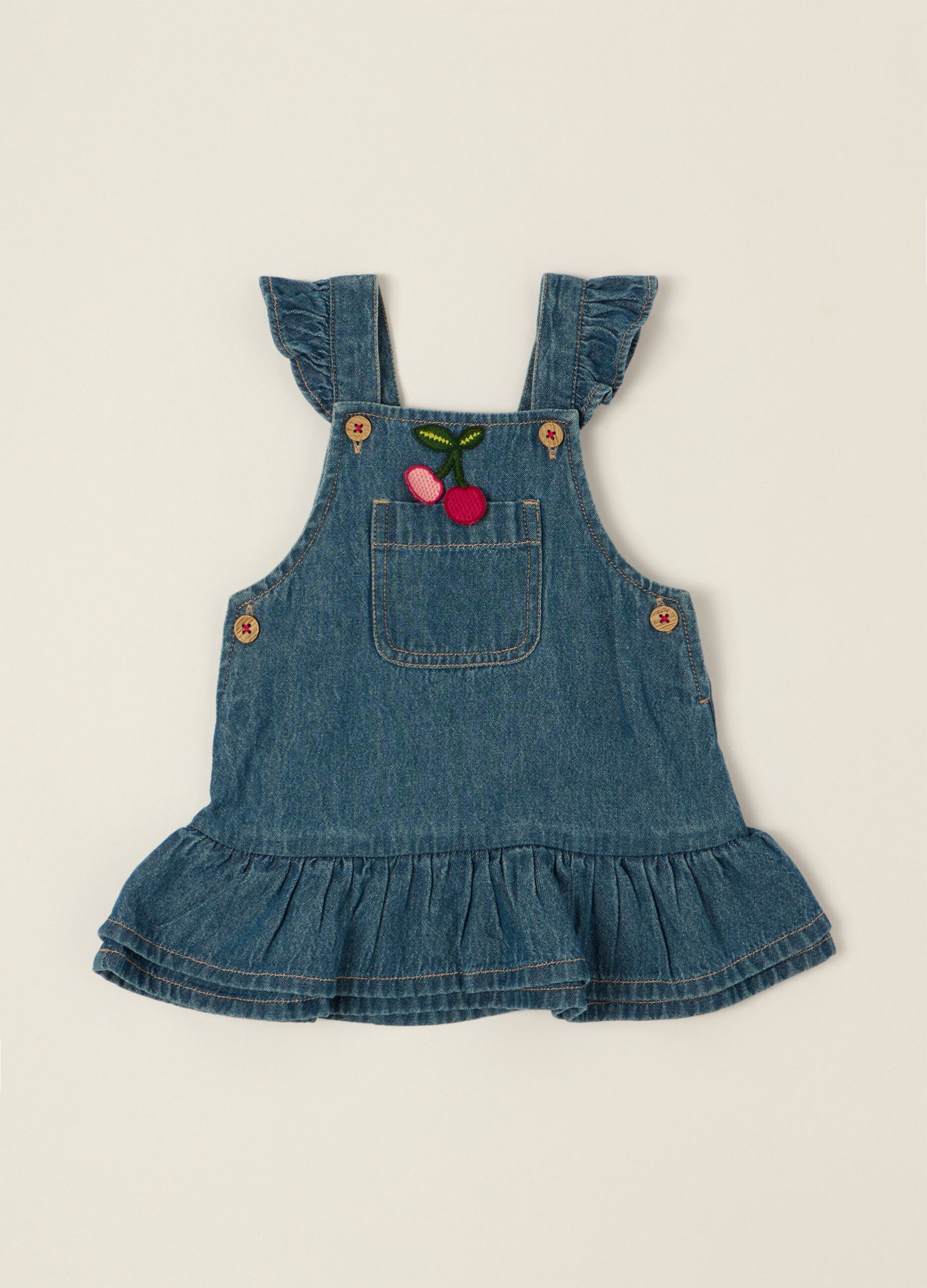 Blue denim pure cotton baby girl dungaree dress
