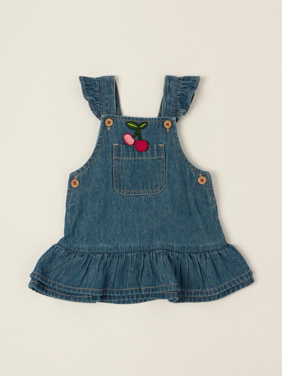 Blue denim pure cotton baby girl dungaree dress_0