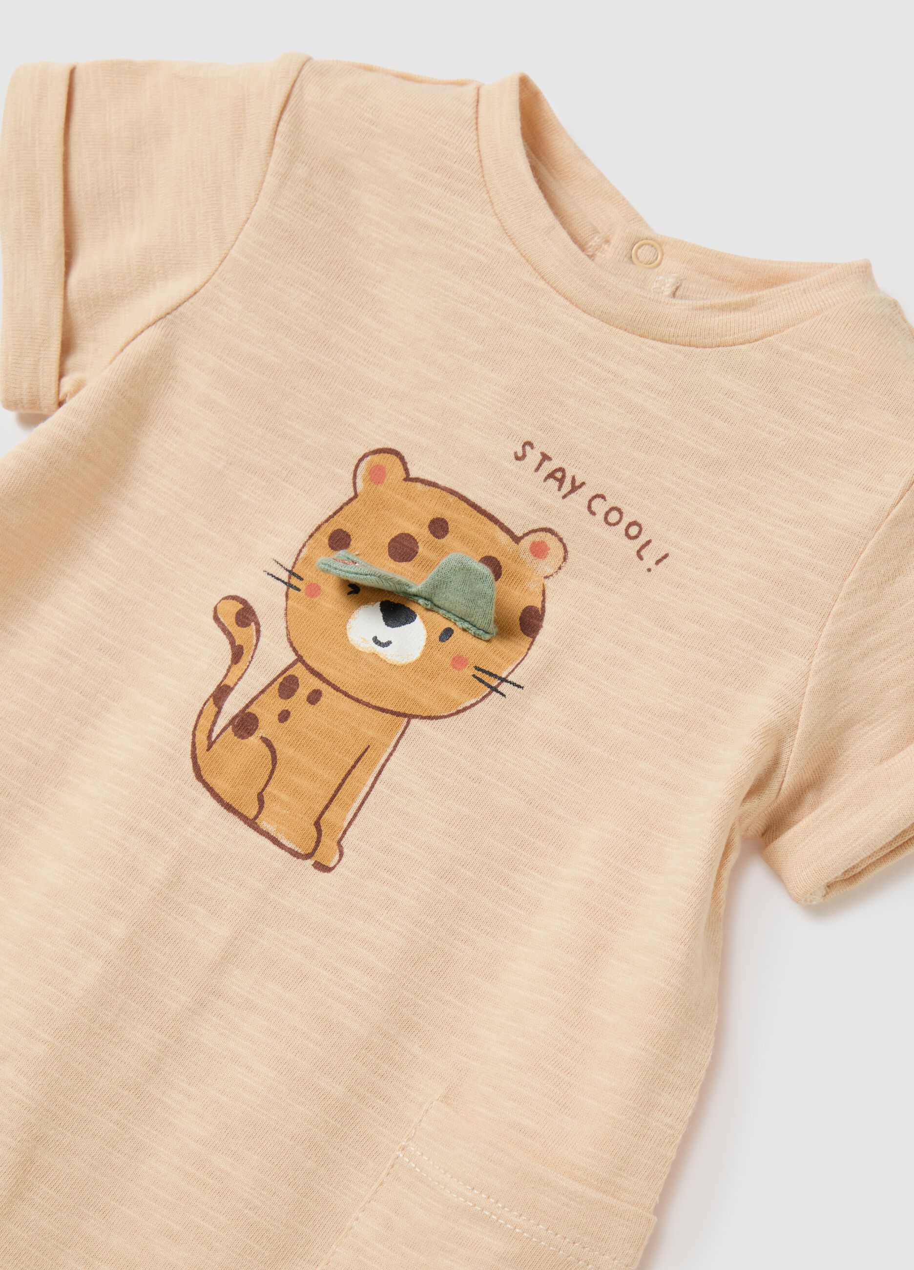 Tutina da neonato in puro cotone beige con stampa