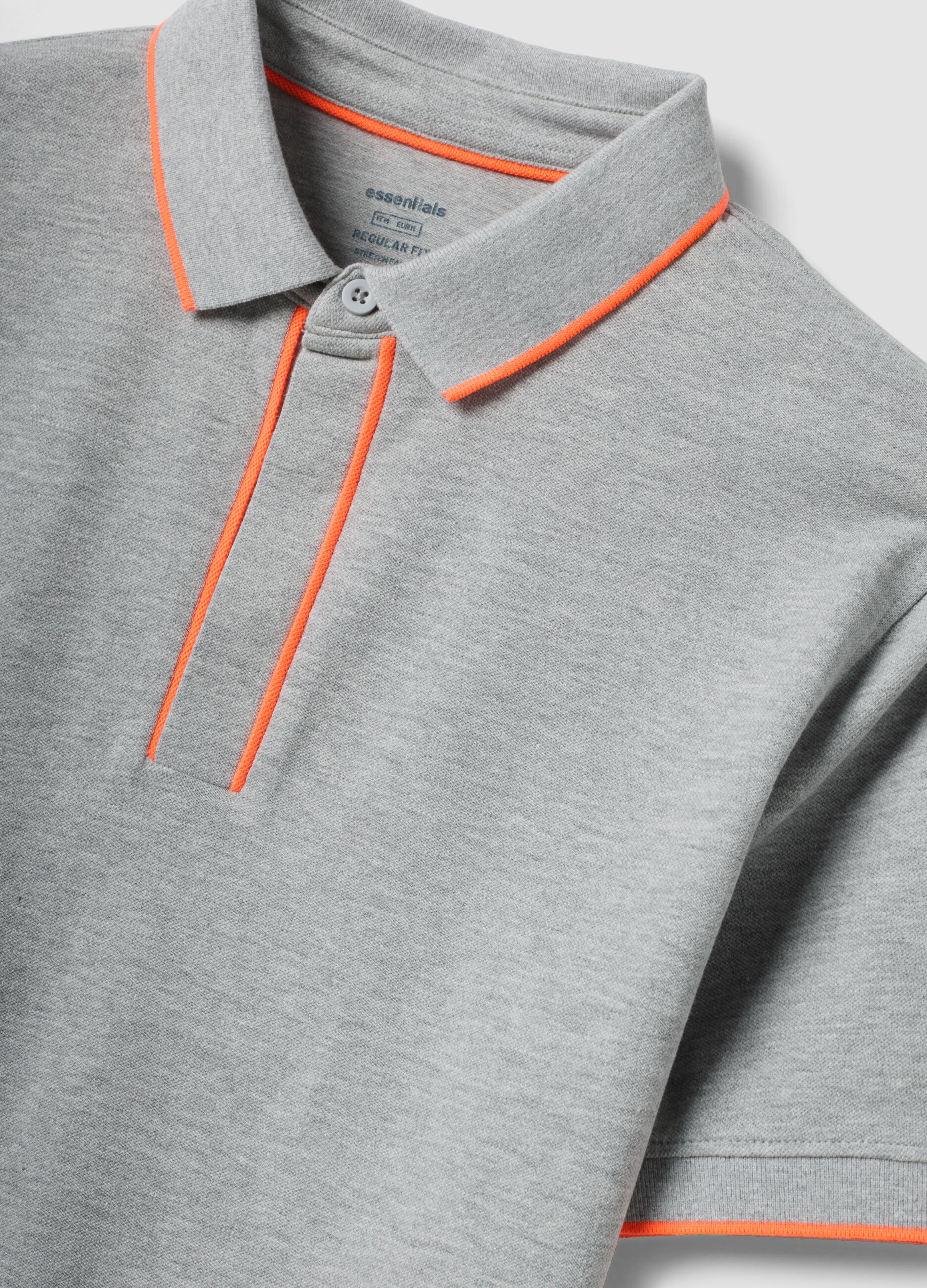 Grey stretch cotton polo with contrast piping
