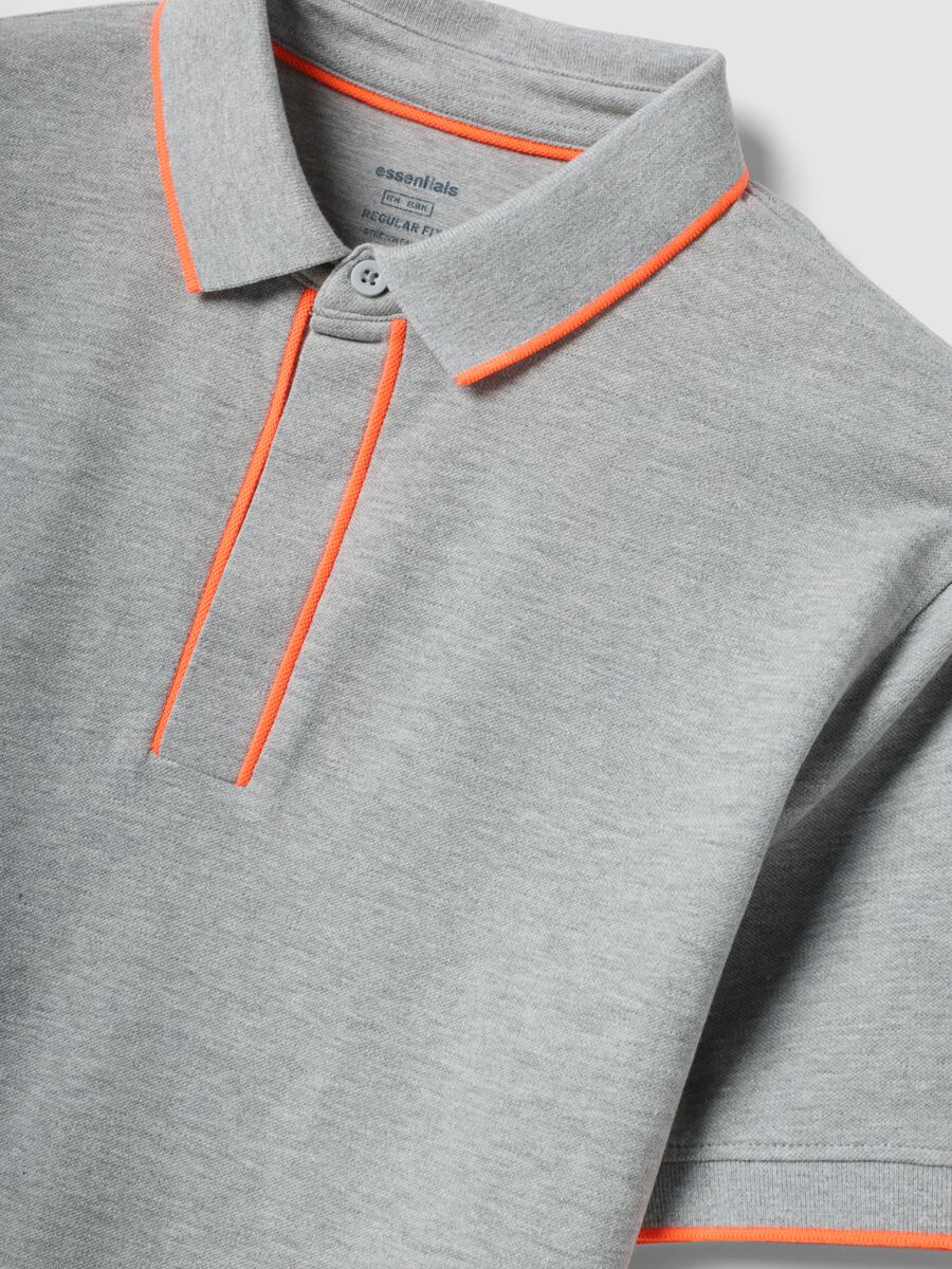 Grey stretch cotton polo with contrast piping_1