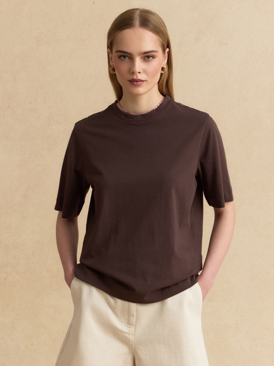Brown pure cotton short-sleeve T-shirt_1