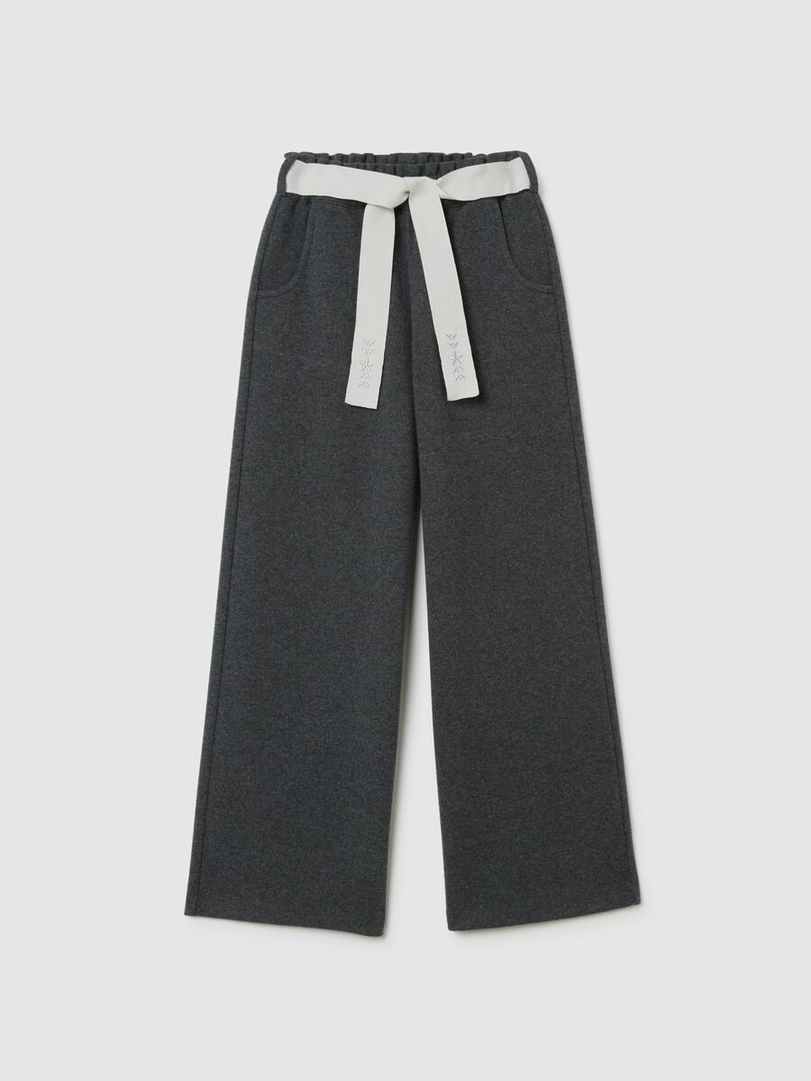 Girls' grey regular fit trousers with white belt_0
