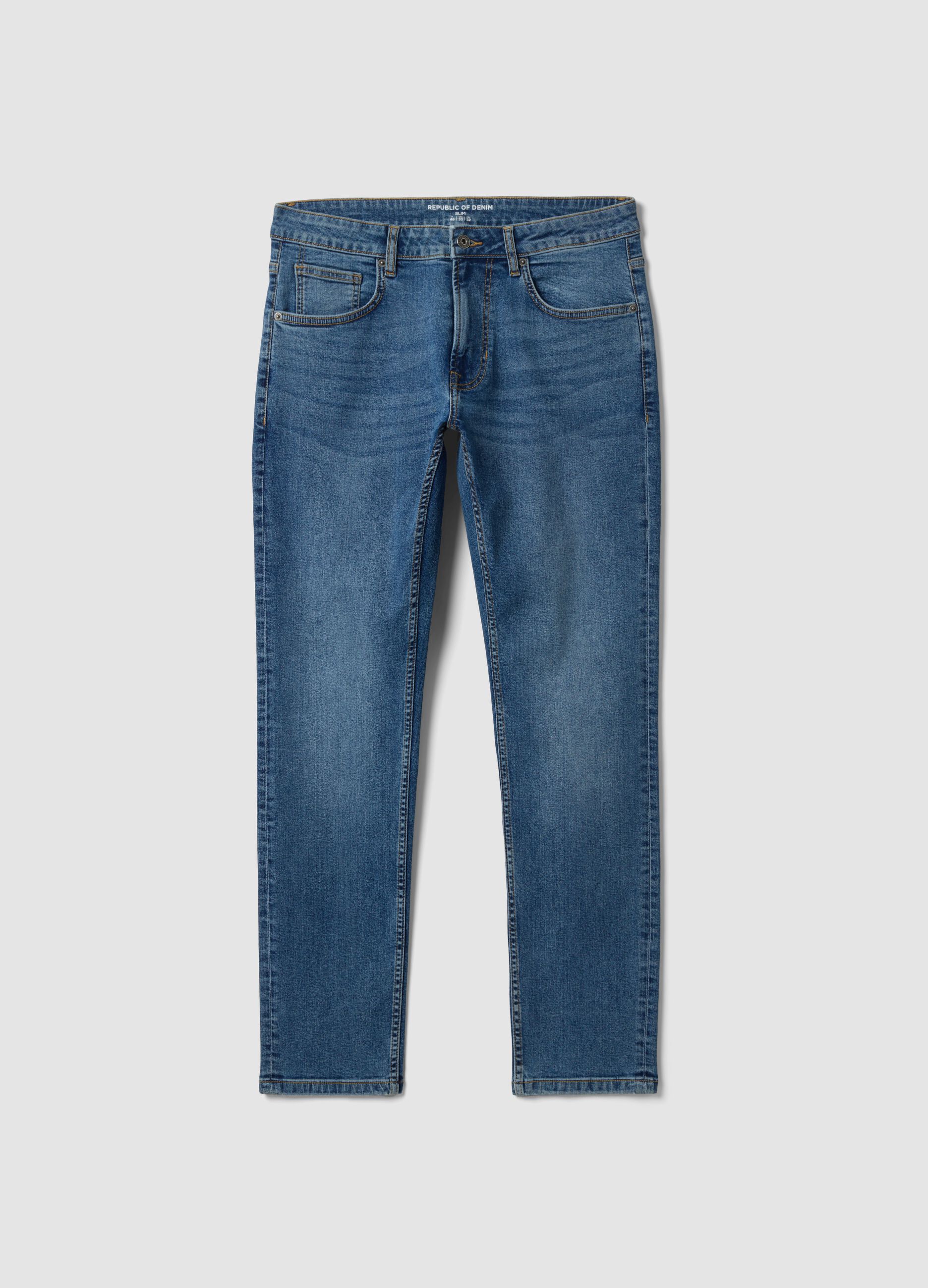 Blue slim-fit stretch cotton jeans