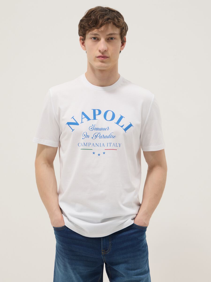 White pure cotton T-shirt with print, regular fit_0