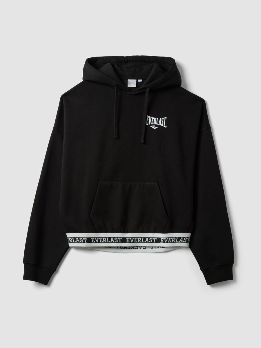 Black cotton-blend hooded sweatshirt_0
