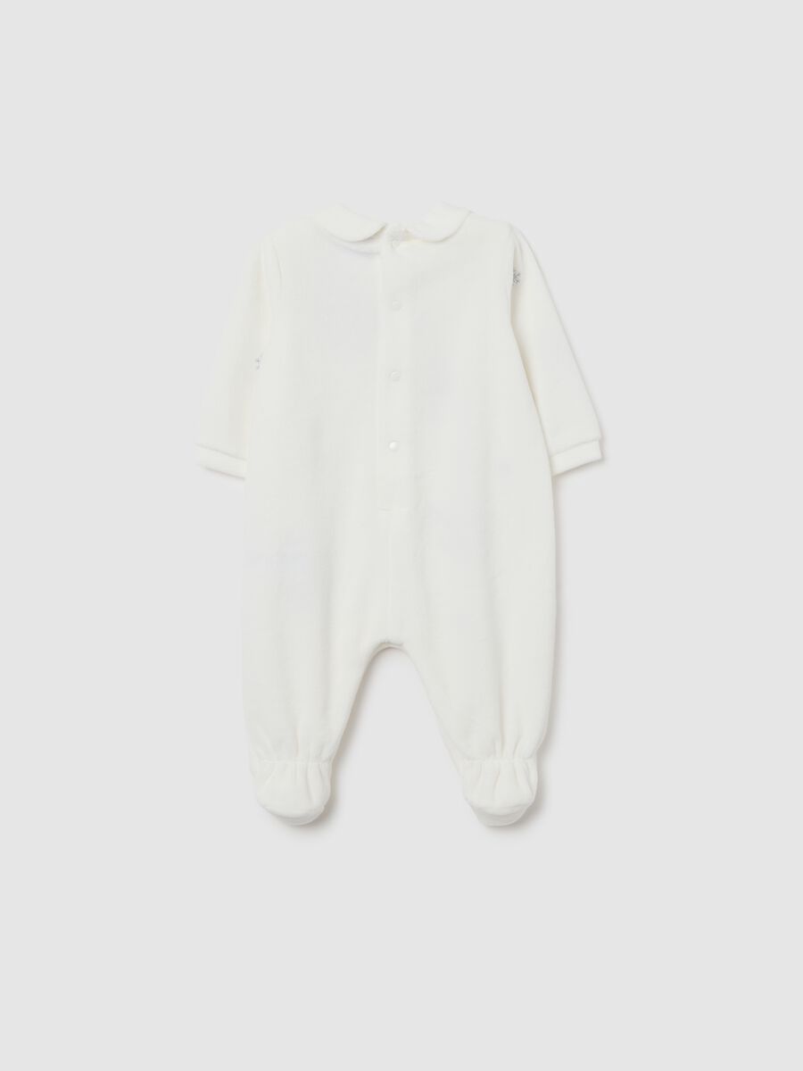 Newborn cotton and velour white romper with buttons_1