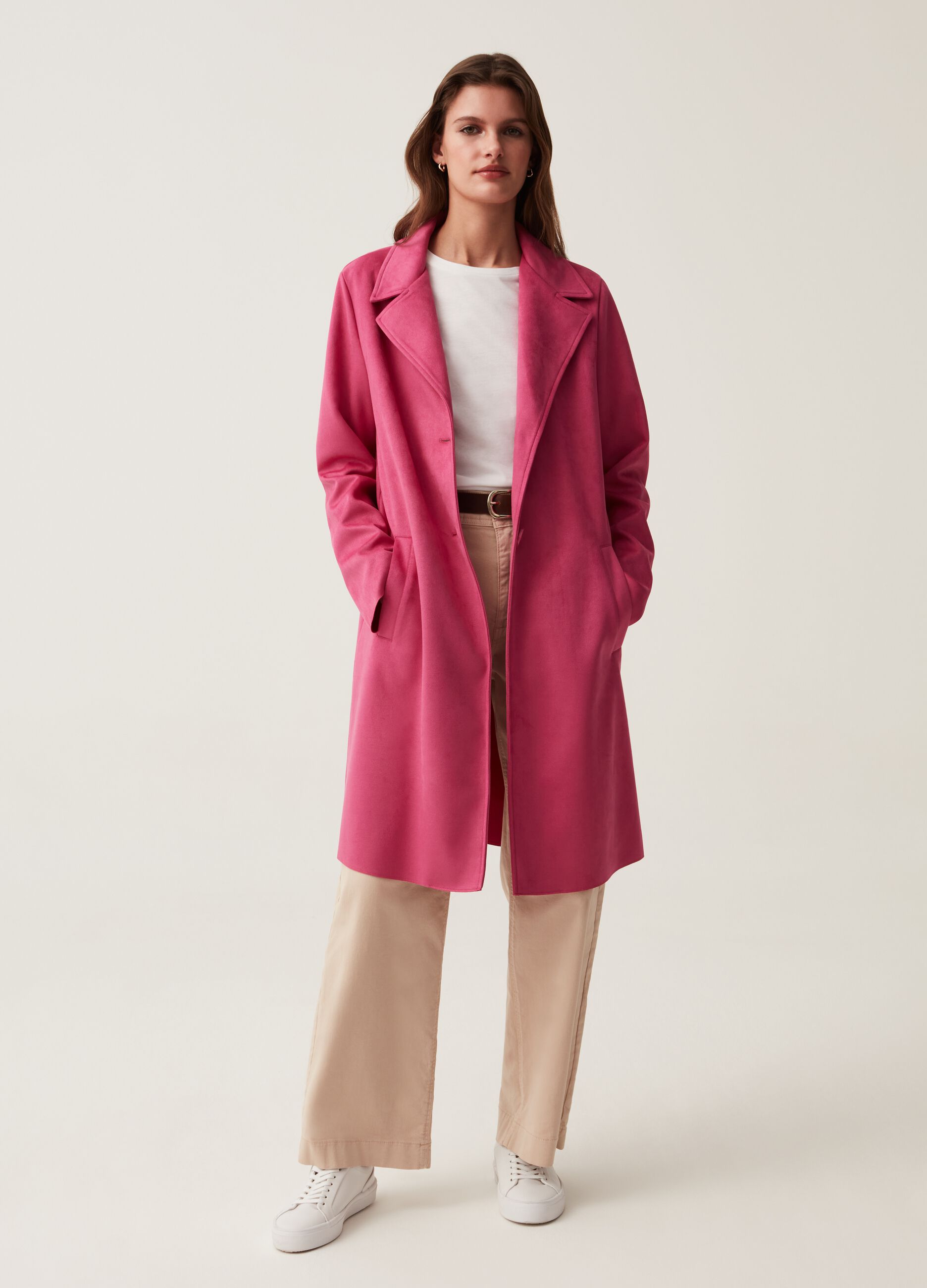 Long suede-effect coat