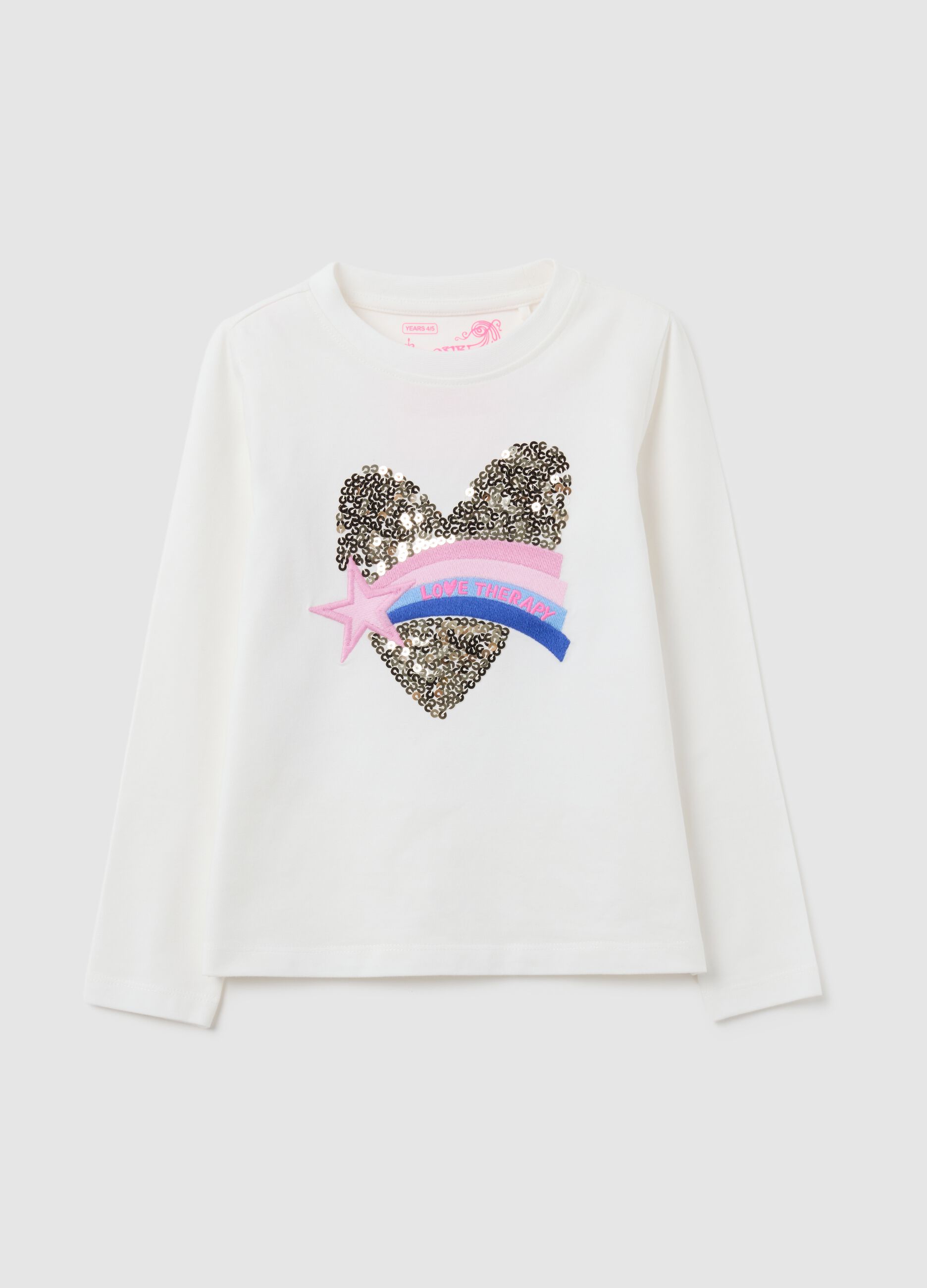 White girl's T-shirt with heart-shaped sequins