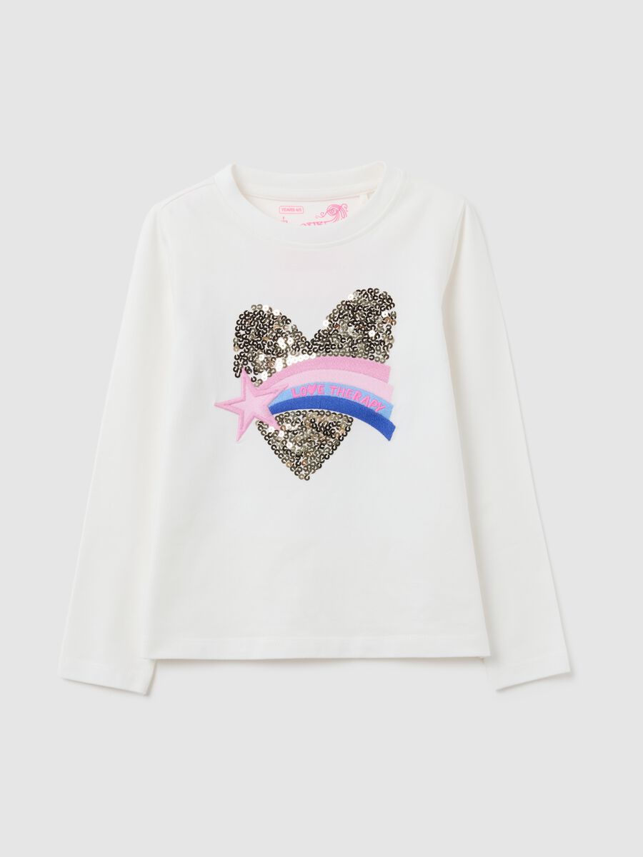 White girl's T-shirt with heart-shaped sequins_0
