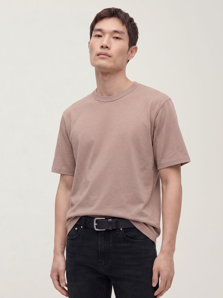 Pink pure cotton crew-neck T-shirt, relaxed fit_0