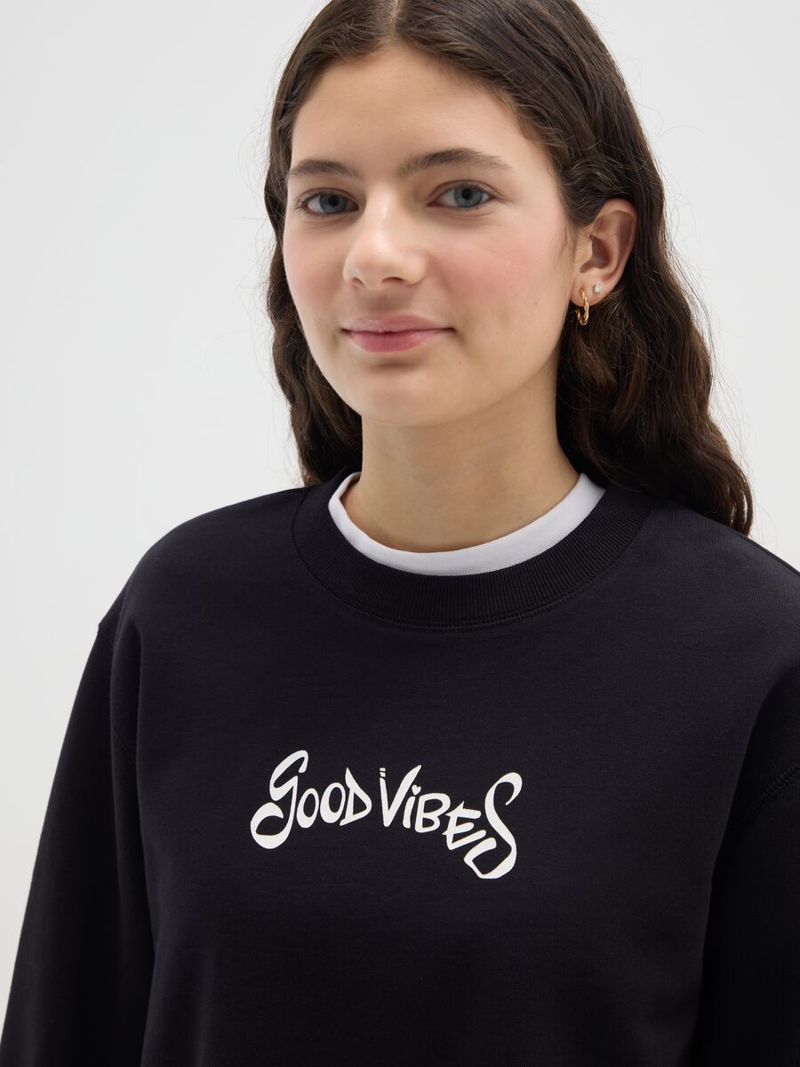 Felpa da ragazza in puro cotone nero regular fit_2