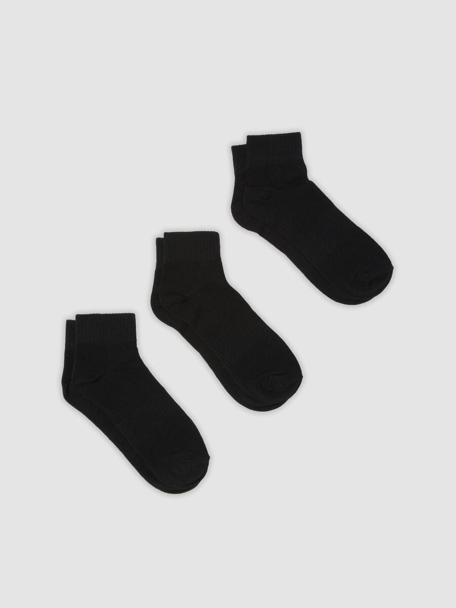 Tripack di calze sportive nere alla caviglia in cotone organico_0