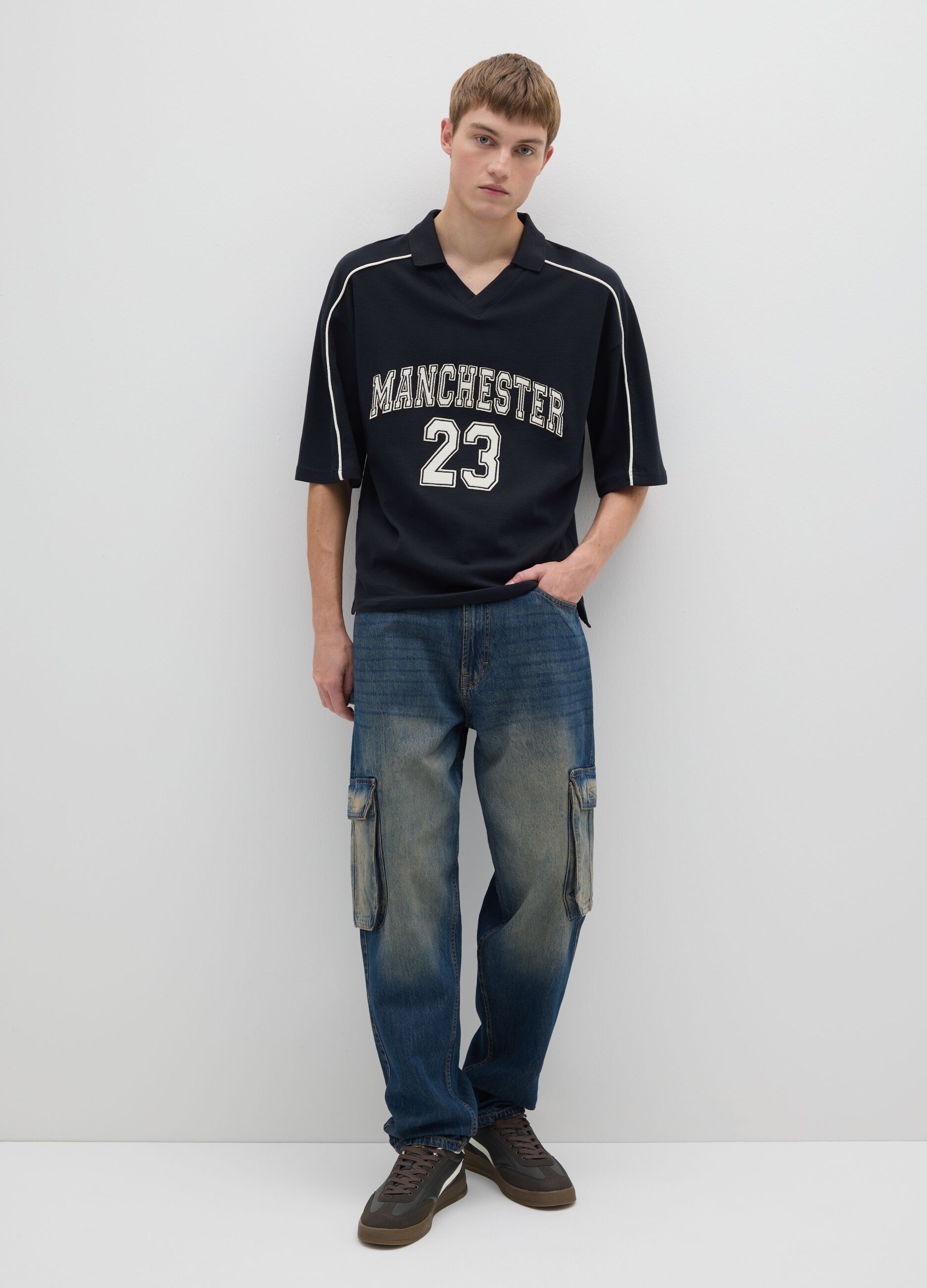 Black oversized fit pure cotton sporty polo