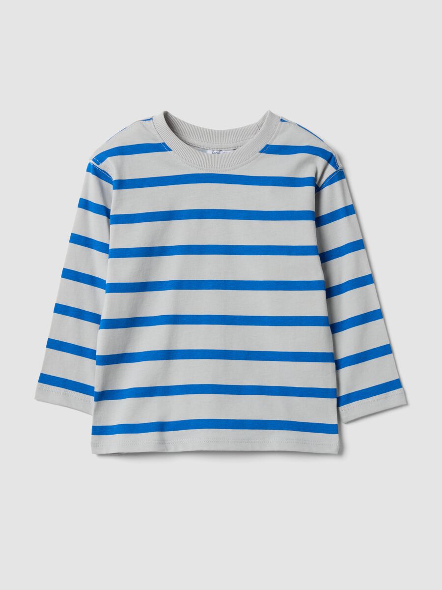 Oversized Multicolour Striped Organic Cotton T-Shirt for Baby Boy_0