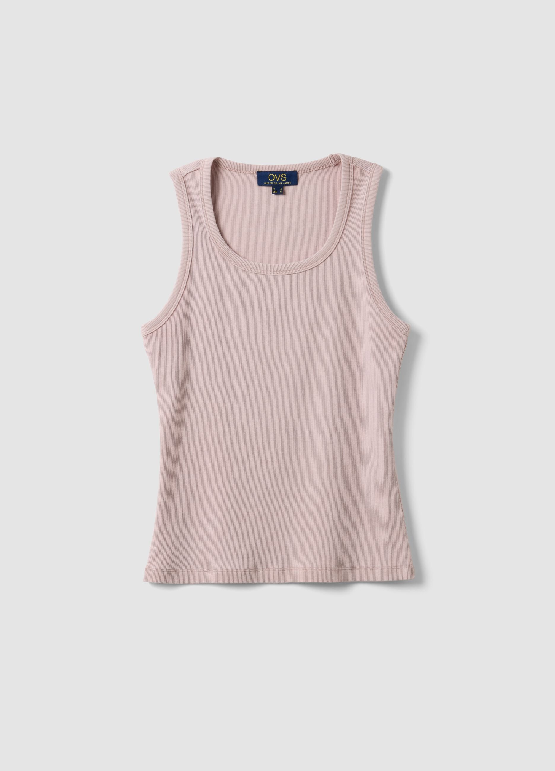 Pink stretch cotton vest top, regular fit