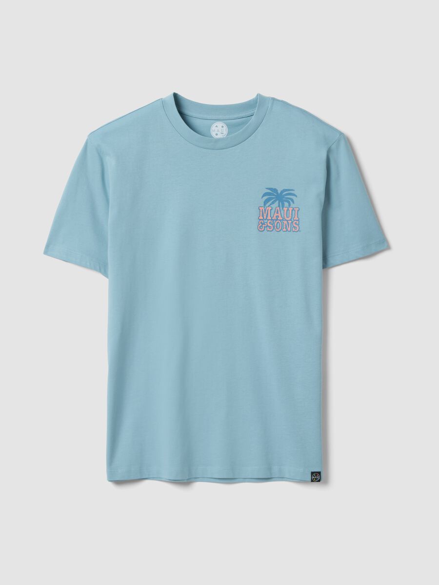 T-shirt azzurra a maniche corte in puro cotone con stampa relaxed fit_4