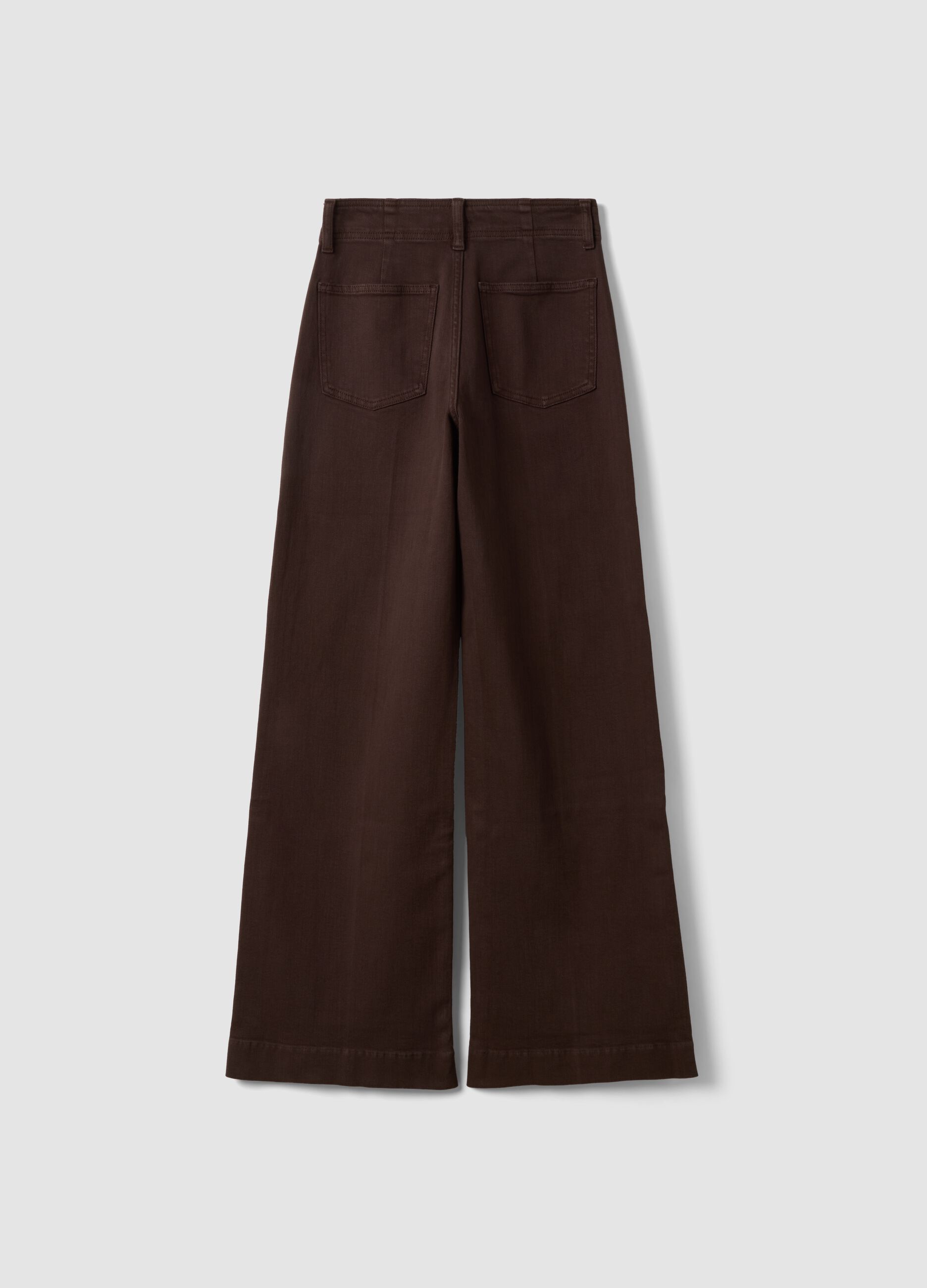 Jeans marroni wide leg in twill di cotone elasticizzato