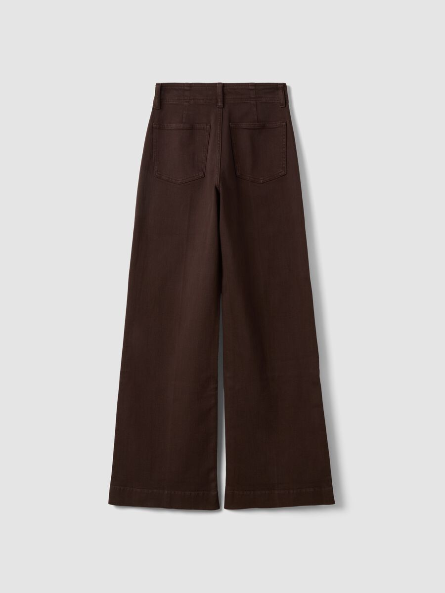 Jeans marroni wide leg in twill di cotone elasticizzato_6
