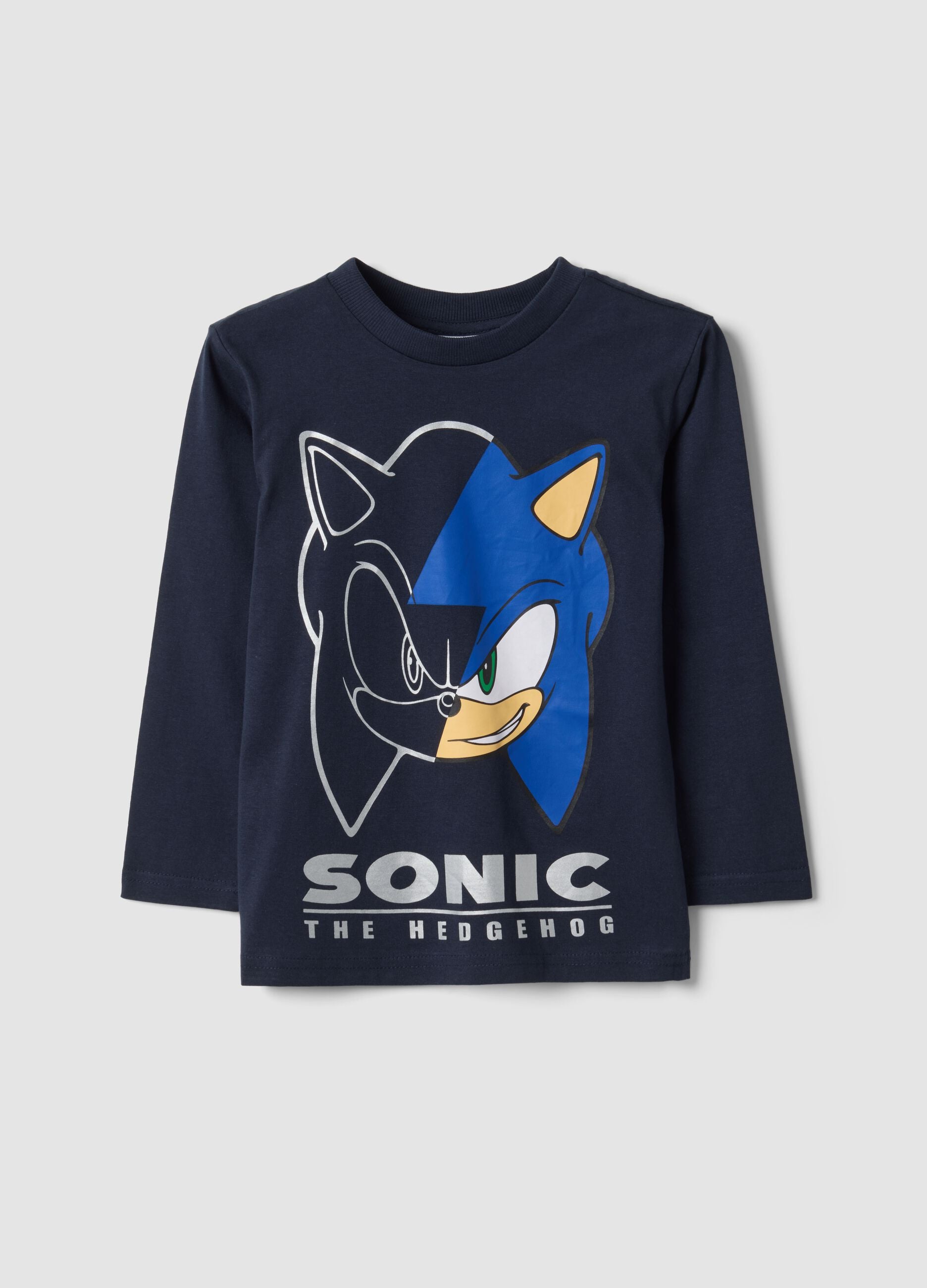 Blue pure cotton crew-neck Sonic T-shirt for boys