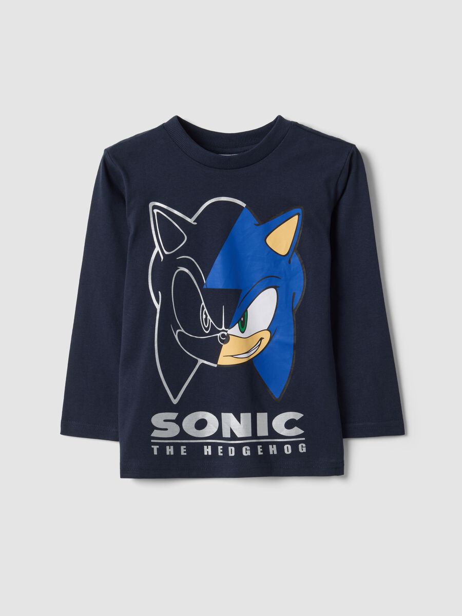 Blue pure cotton crew-neck Sonic T-shirt for boys_0