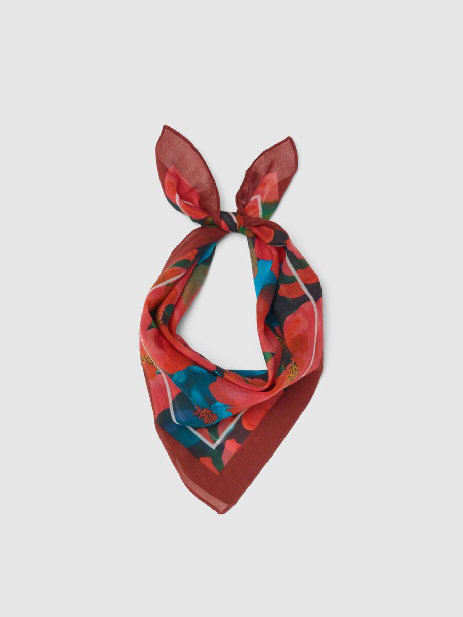 Foulard in puro cotone multicolor con design floreale_0