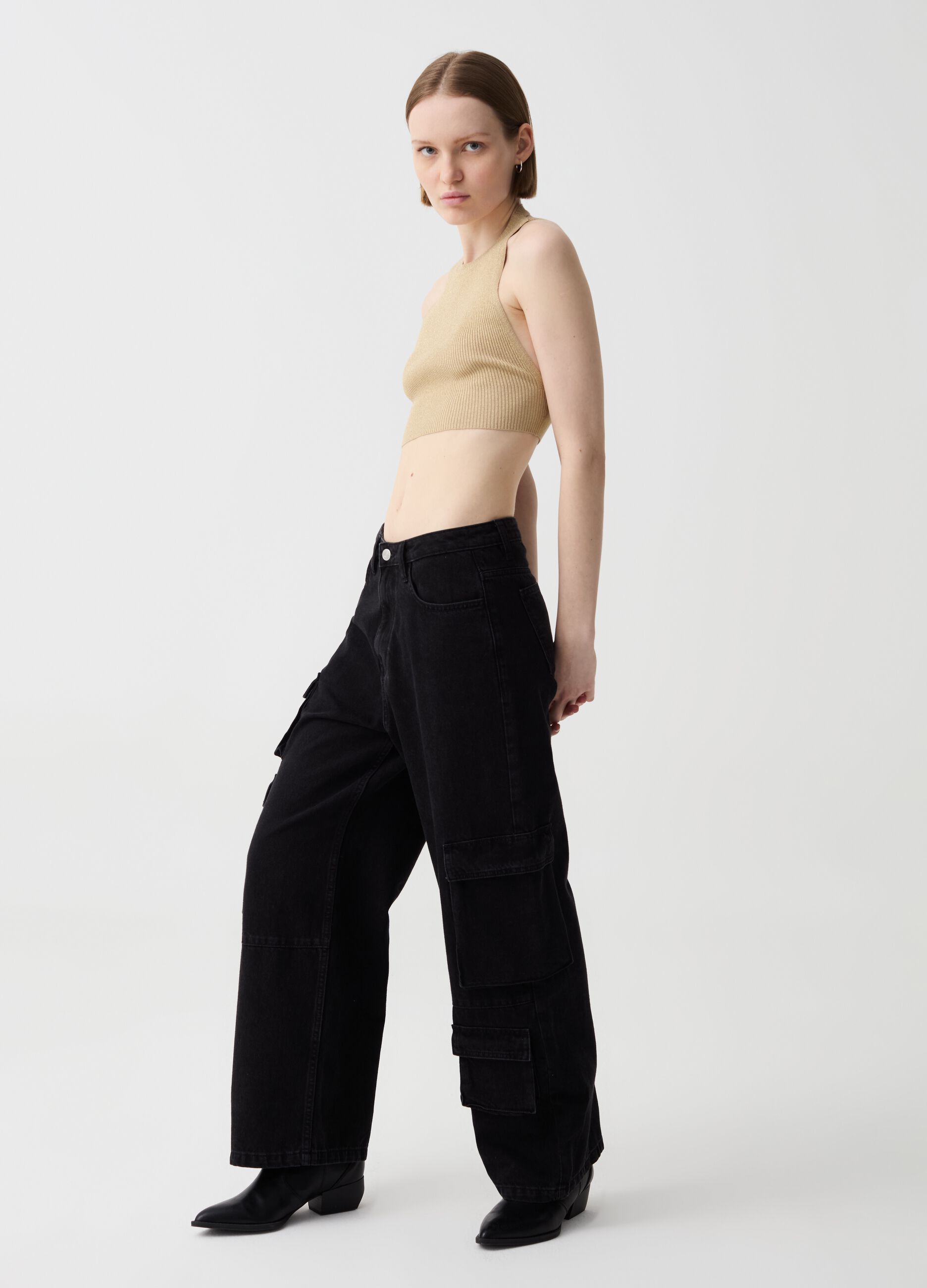 Crop top a costine in lurex