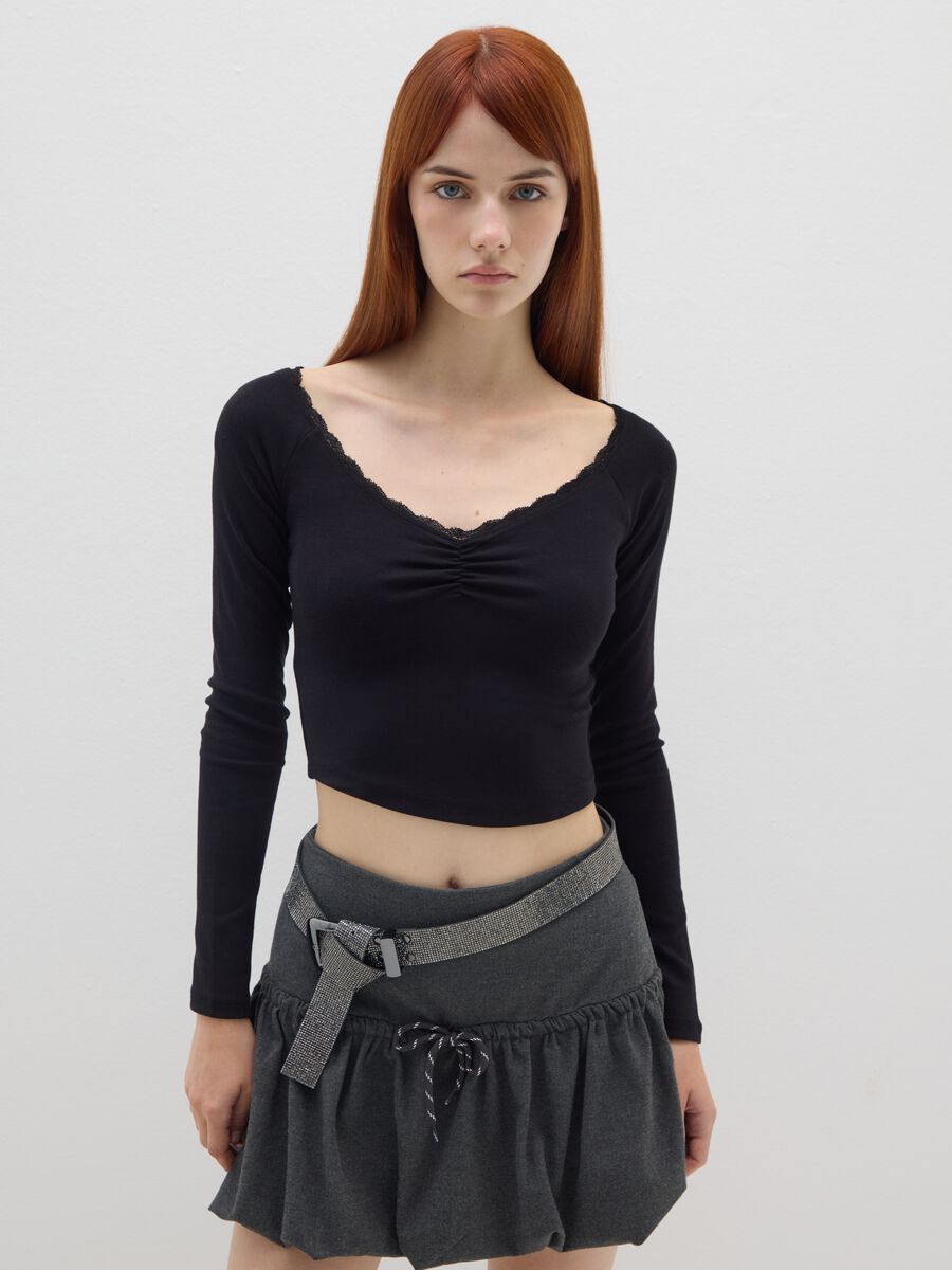 Black cotton blend regular fit sweater_0