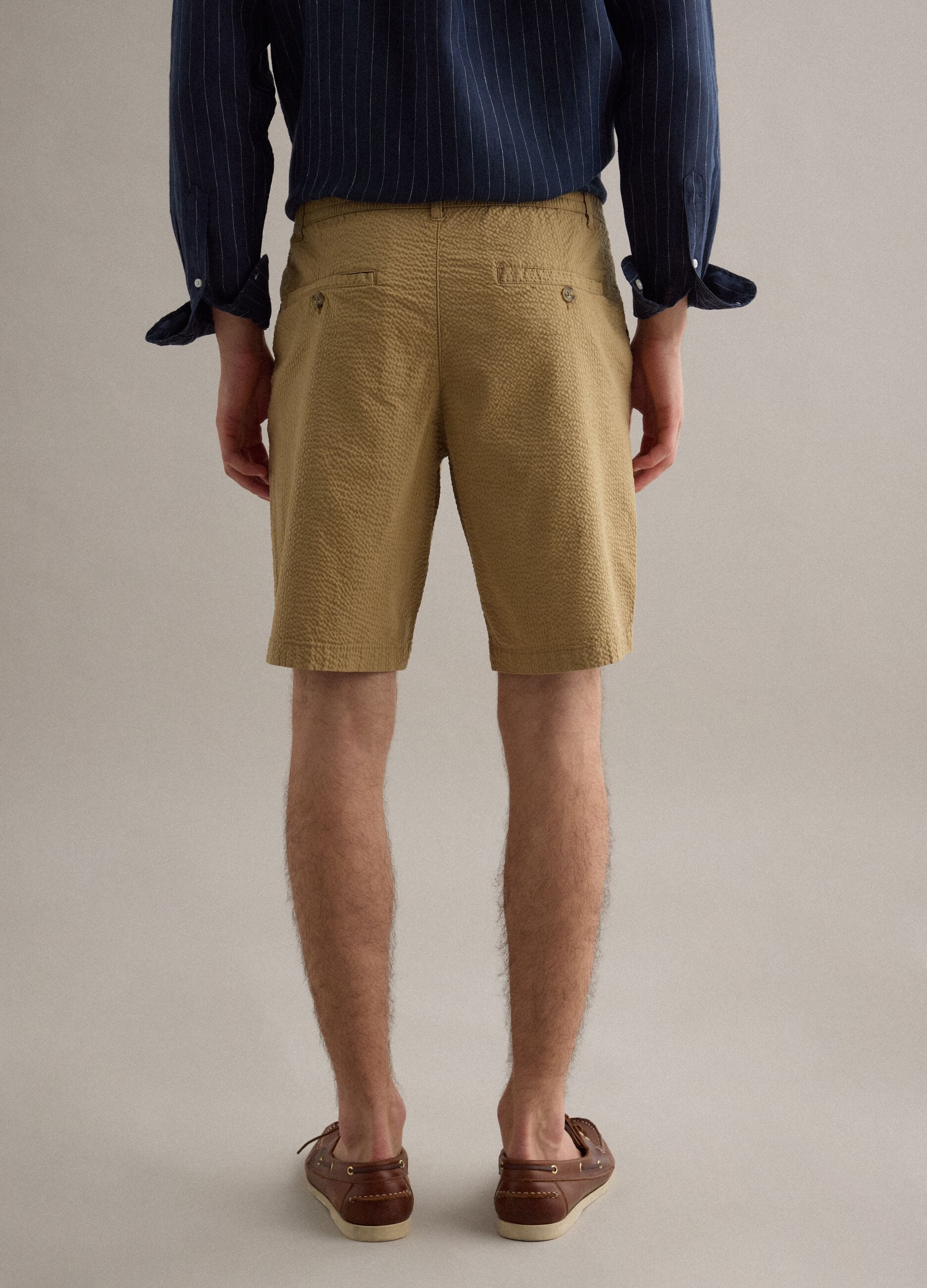 Beige stretch cotton chino shorts, regular fit