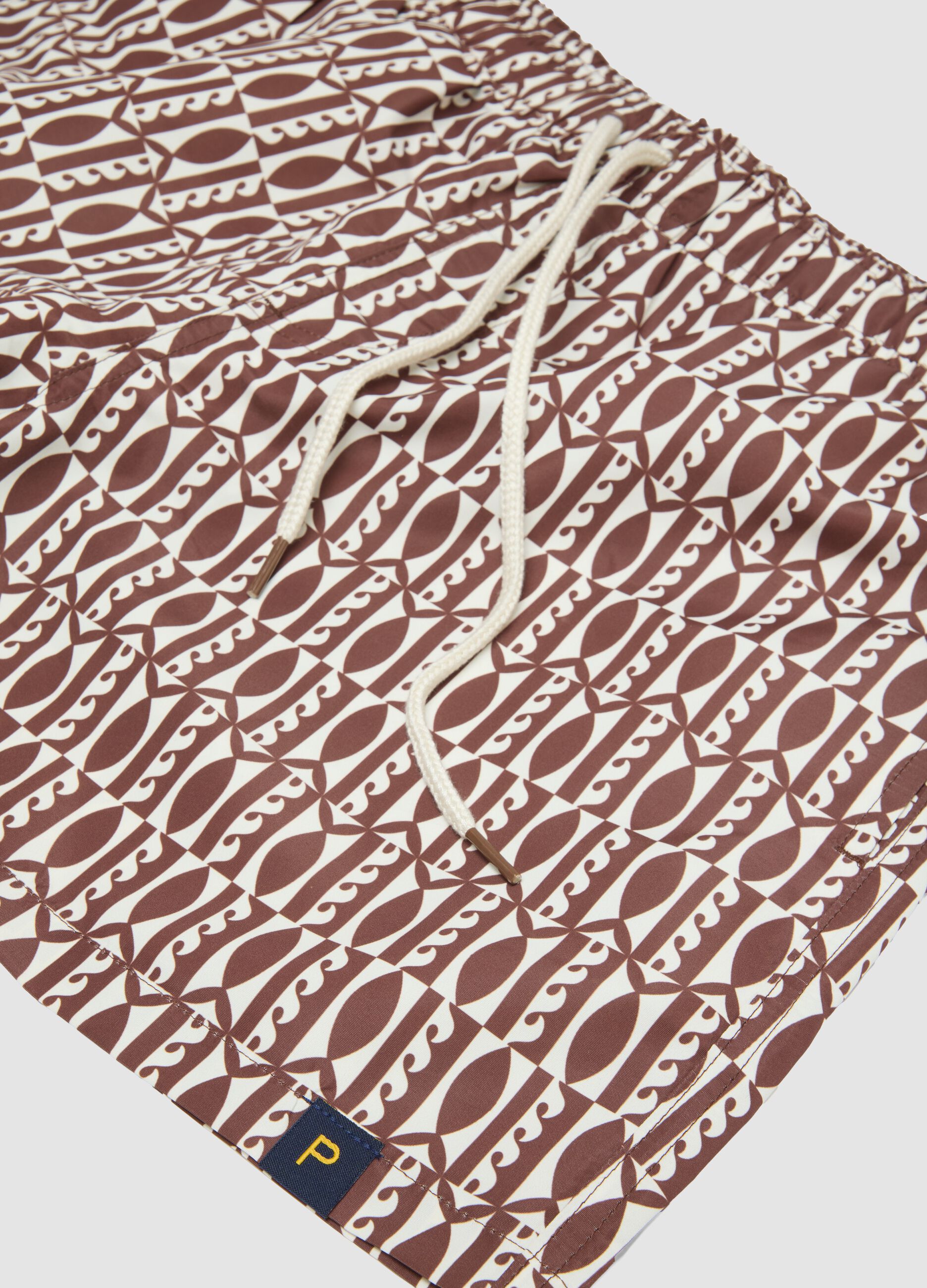 Brown geometric-print swim shorts